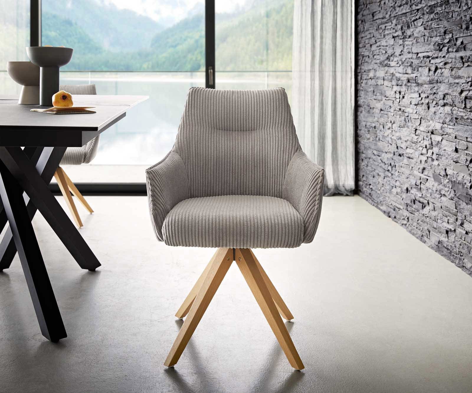 Drehstuhl Alja-Flex mit Armlehnen Cord Silbergrau Holzgestell kantig Natur 180° drehbar Taschenfederkern 1 Drehstuhl Alja-Flex mit Armlehnen Cord Silbergrau Holzgestell kantig Natur 180° drehbar Taschenfederkern 1