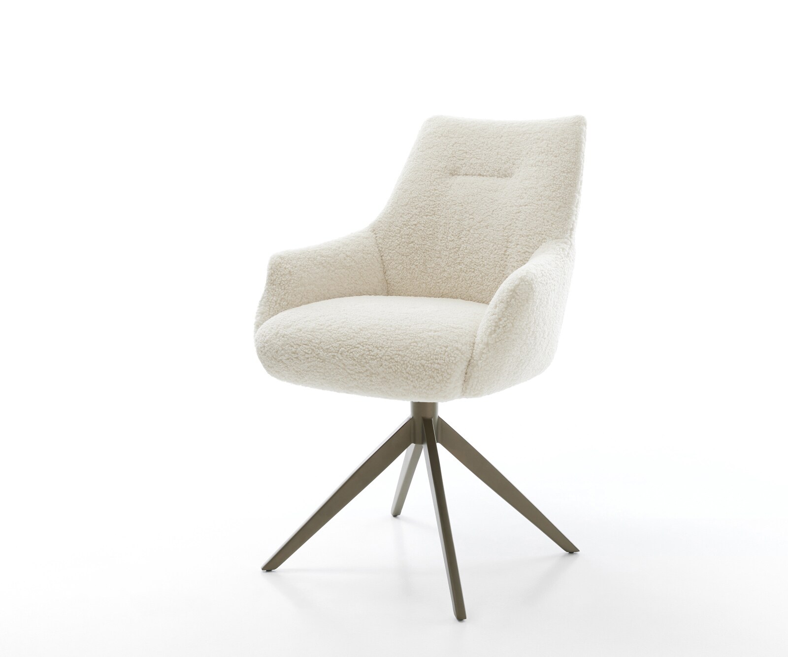 Drehstuhl Alja-Flex mit Armlehnen Teddystoff Beige Kreuzgestell breit Effektfinish Titan 360° drehbar Wippfunktion Taschenfederkern