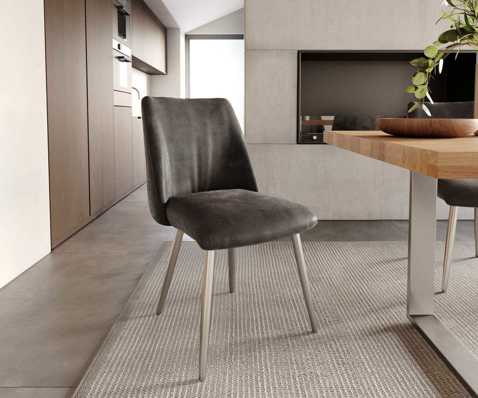 Esszimmerstuhl Elso-Flex Mikrofaser Anthrazit Vintage 4-Fuß konisch Edelstahl Taschenfederkern Esszimmerstuhl Elso-Flex Mikrofaser Anthrazit Vintage 4-Fuß konisch Edelstahl Taschenfederkern