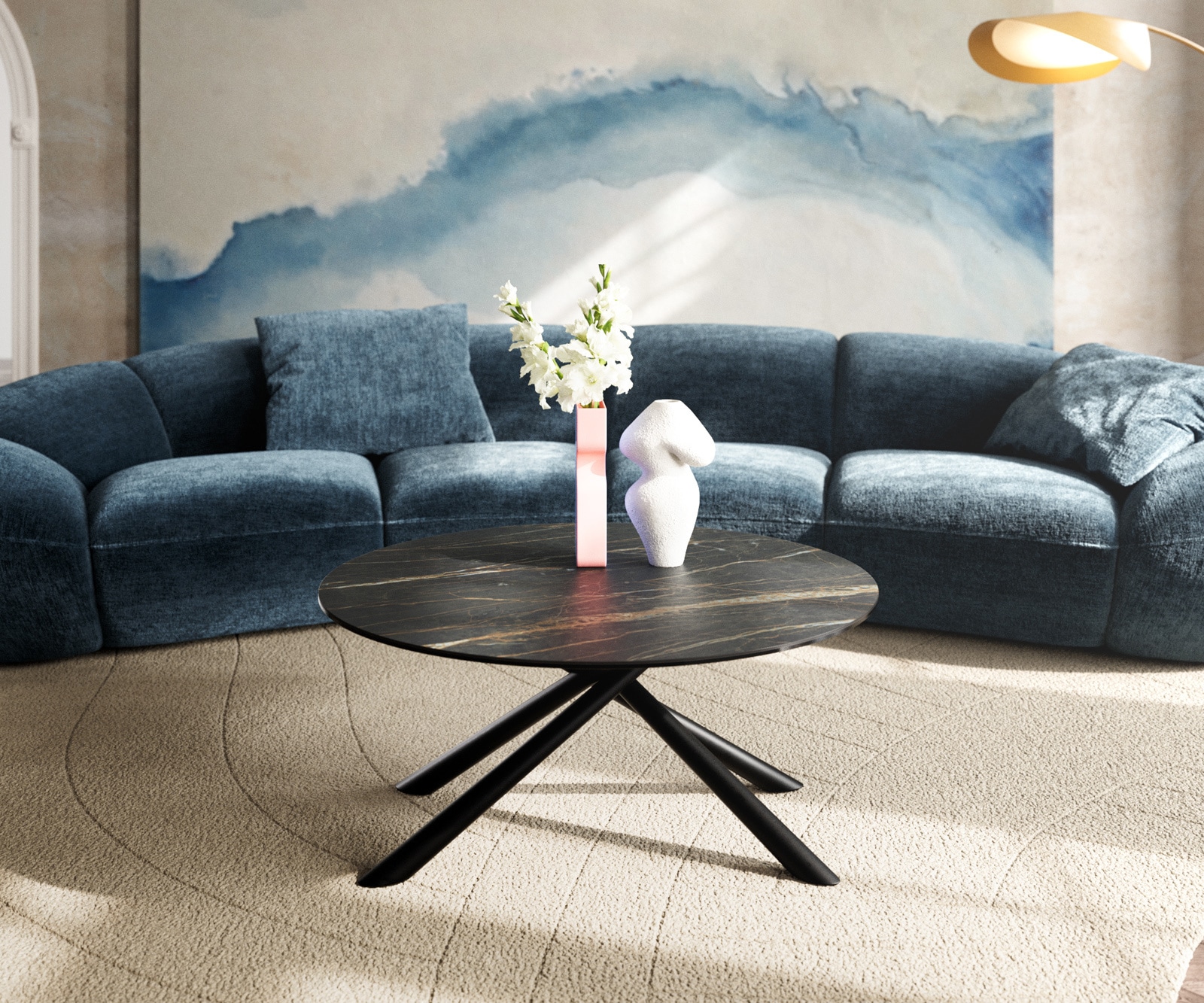 Couchtisch Edge Rund 90x90 cm Keramik Laminam® Noir Desir Braun Sarity Metall Schwarz 2