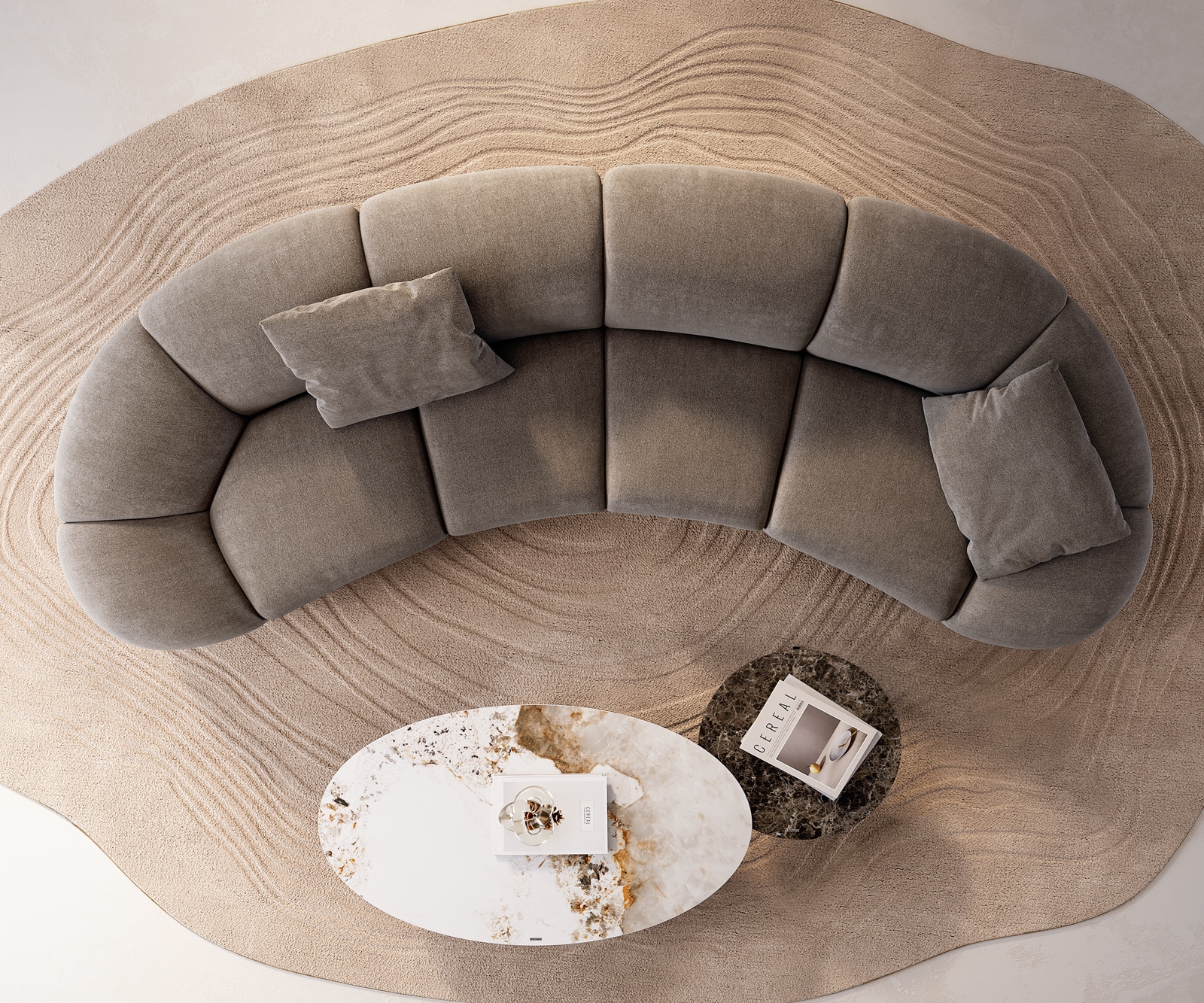 Grand canapé Lunna 360x175 cm Tissu structuré Soft Taupe 2 coussins 8