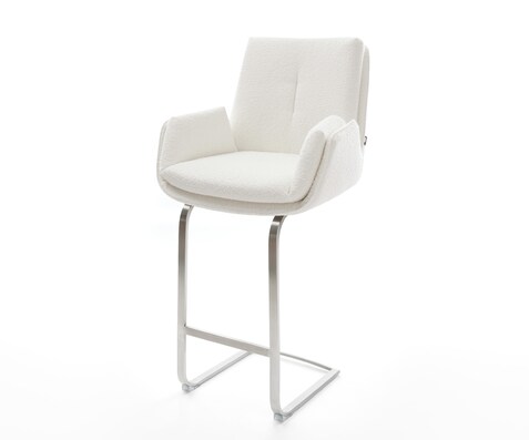 Chaise-de-bar Clea-Flex Bouclé Crème-blanc Pied cantilever acier inoxydable Argent