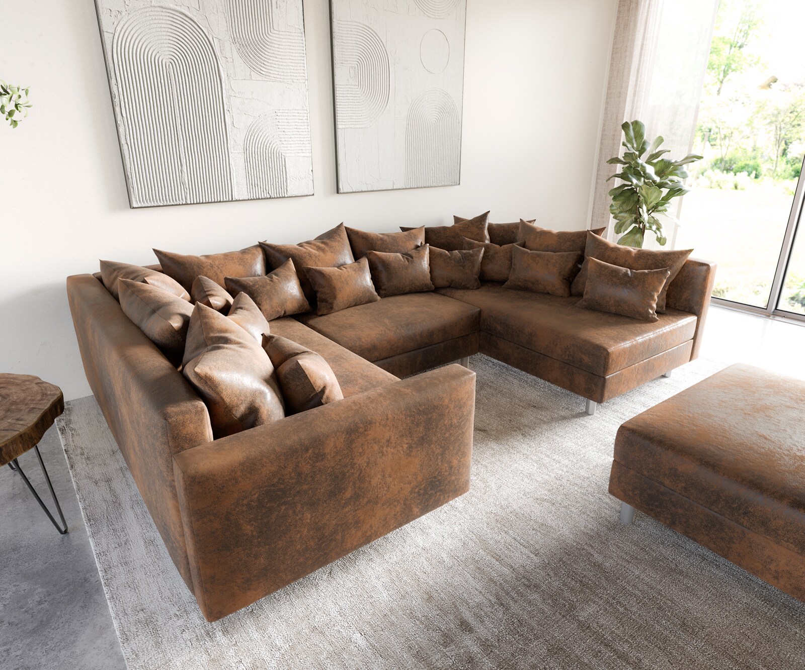 Wohnlandschaft Clovis Braun Antik Optik modular Hocker Armlehne 