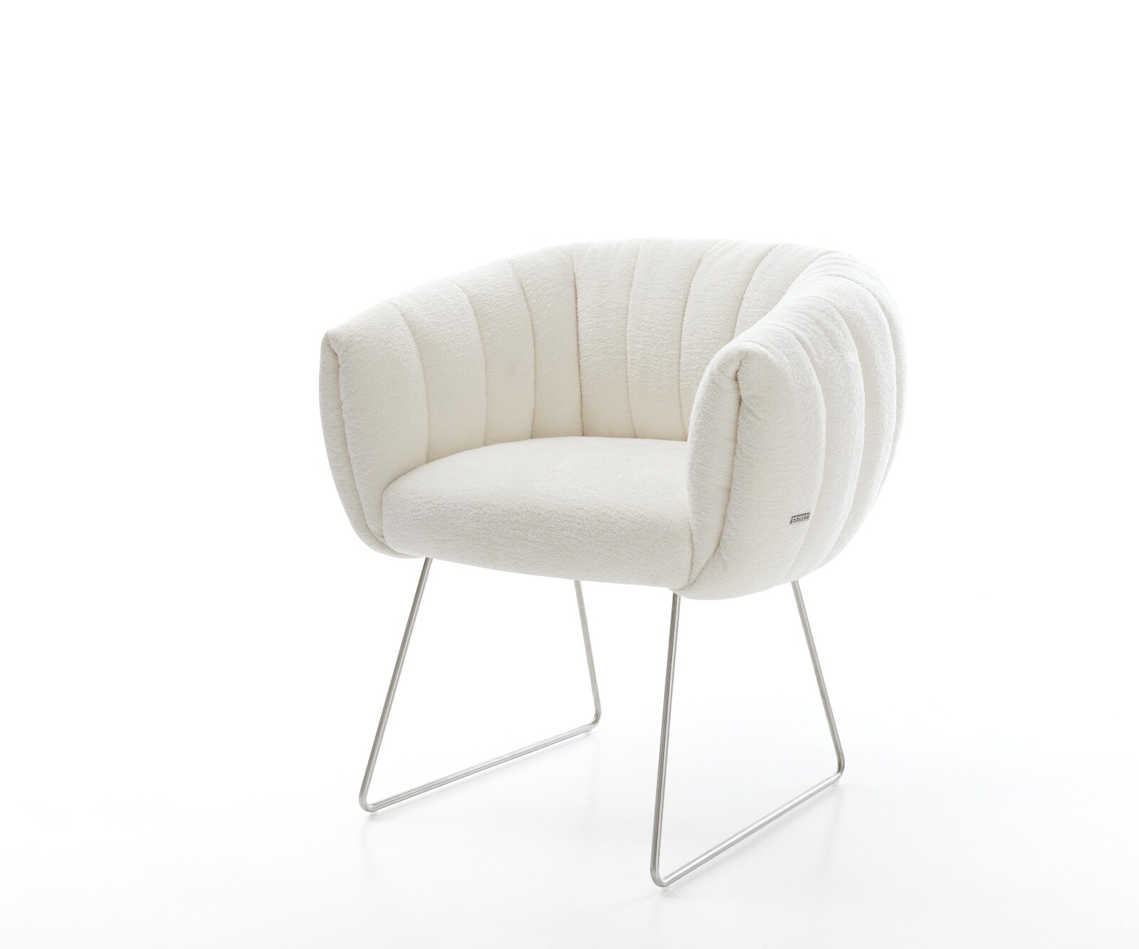 Esszimmerstuhl Jada-Flex Bouclé Soft Beige Kufengestell Edelstahl Taschenfederkern 1