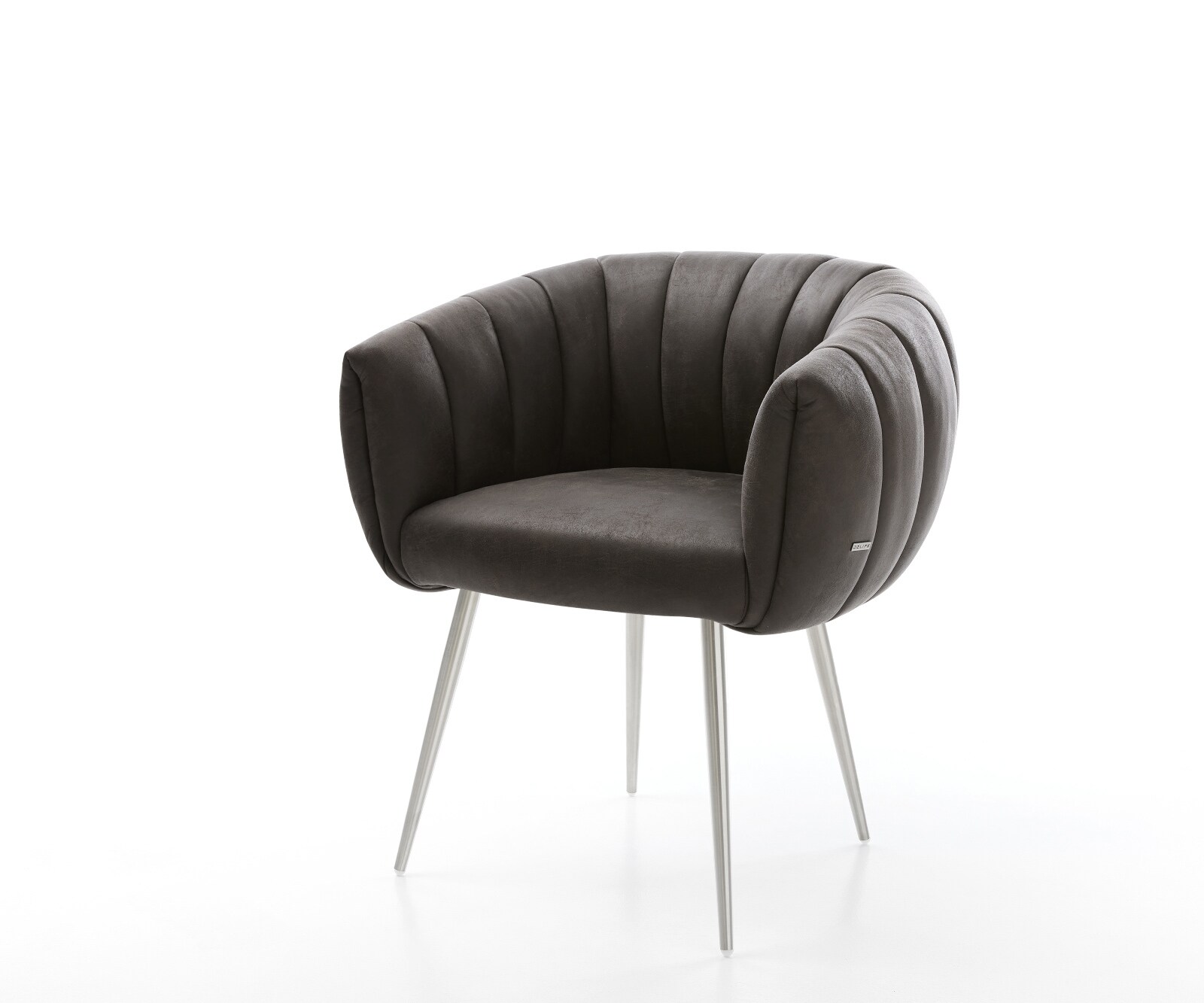 Chaise-de-salle-à-manger Jada-Flex microvelours anthracite vintage 4 pieds coniques acier inoxydable brossé ressorts ensachés