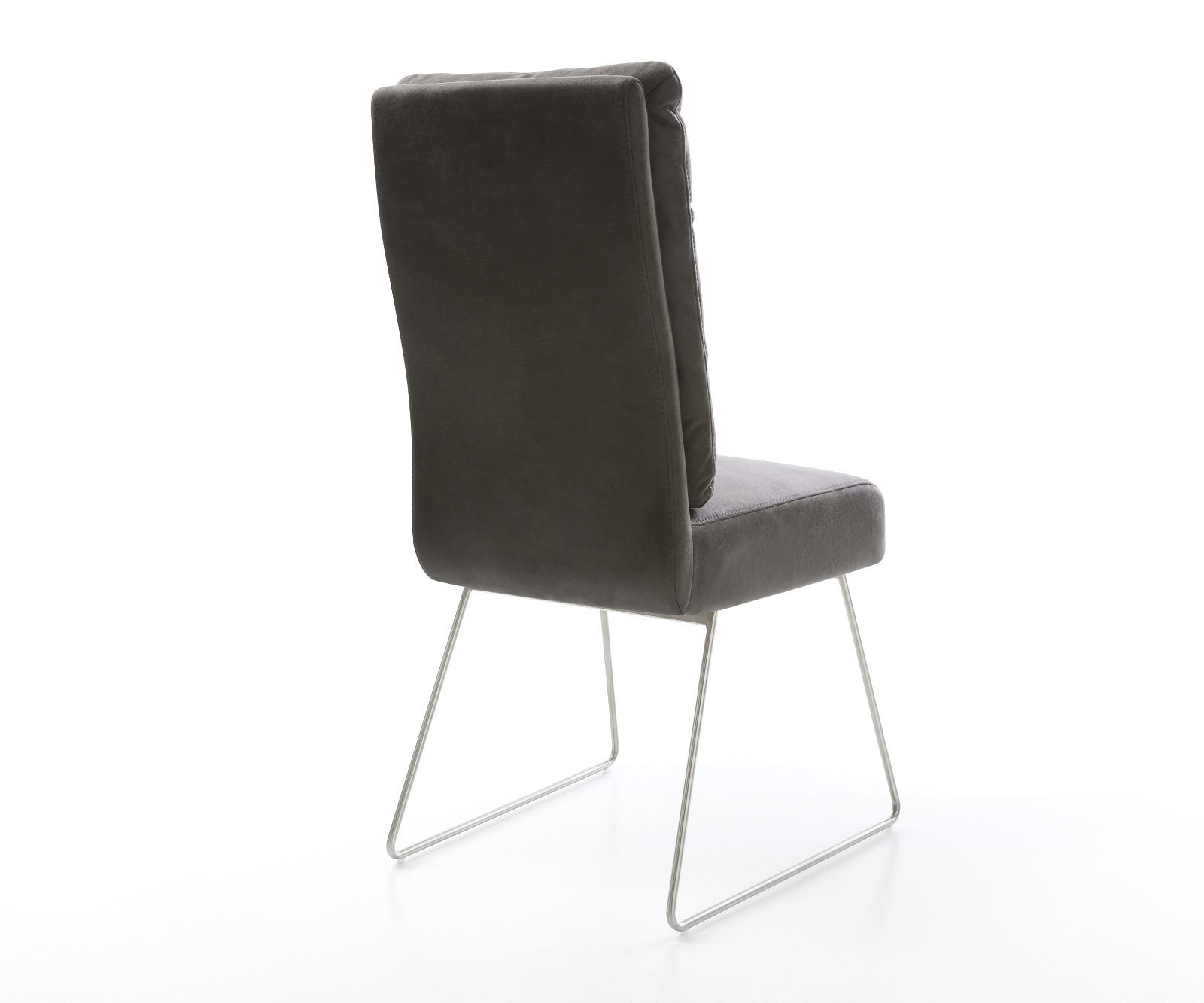 Chaise-de-salle-à-manger Pela-Flex microvelours anthracite vintage pied trapèze acier inoxydable brossé ressorts ensachés 5 Chaise-de-salle-à-manger Pela-Flex microvelours anthracite vintage pied trapèze acier inoxydable brossé ressorts ensachés 5