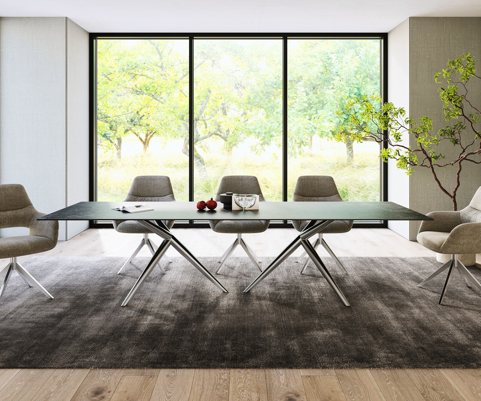 Esstisch Edge 300x100 Keramik Laminam®Nero Greco Anthrazit Estelar rund Edelstahl 2