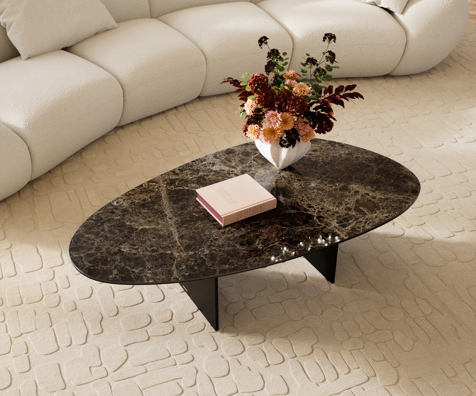 Couchtisch Edge Oval 140x75 cm Keramik Emperador Extra Lucidato Dunkelbraun Salto Metall Schwarz 3