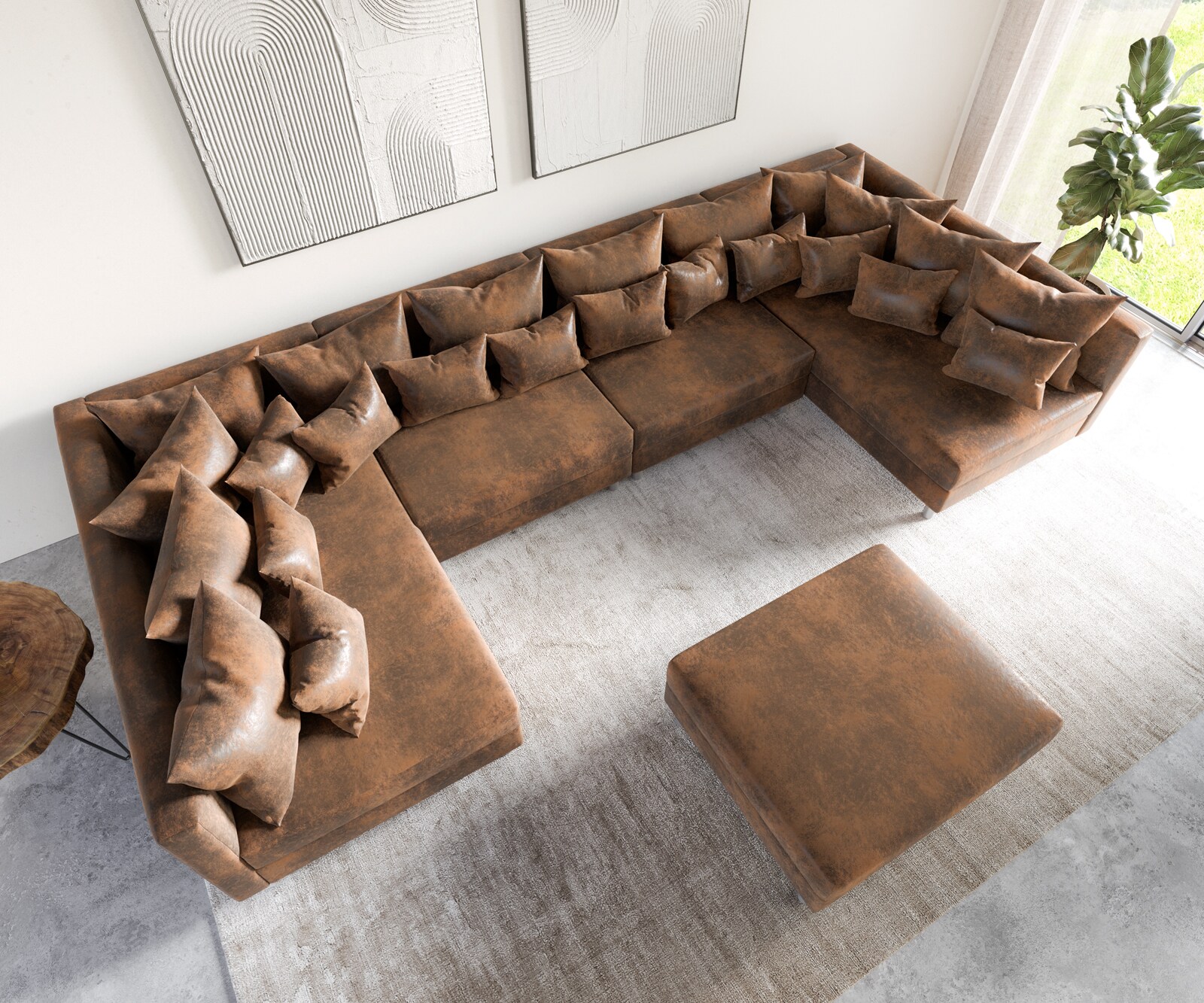 Wohnlandschaft Clovis XL Braun Antik Optik modular Hocker  3 Wohnlandschaft Clovis XL Braun Antik Optik modular Hocker  3