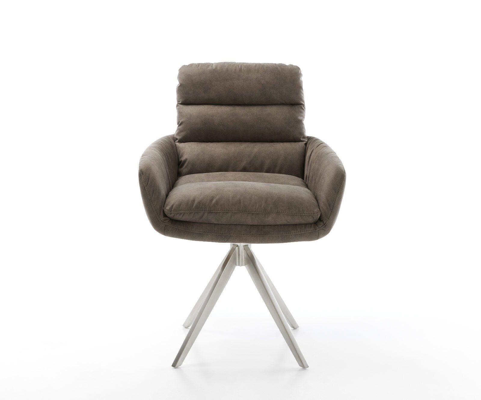 Esszimmerstuhl Abelia-Flex mit Armlehnen Mikrofaser Taupe Vintage Kreuzgestell kantig Edelstahl 1 Esszimmerstuhl Abelia-Flex mit Armlehnen Mikrofaser Taupe Vintage Kreuzgestell kantig Edelstahl 1