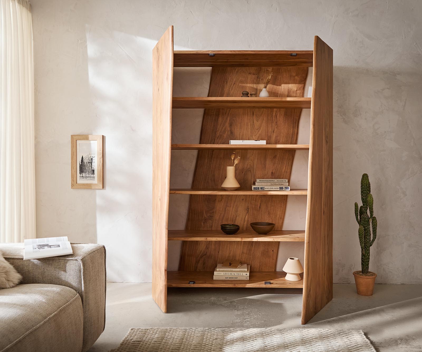Étagère Live-Edge 140x195 cm Acacia Naturel 2 portes 3