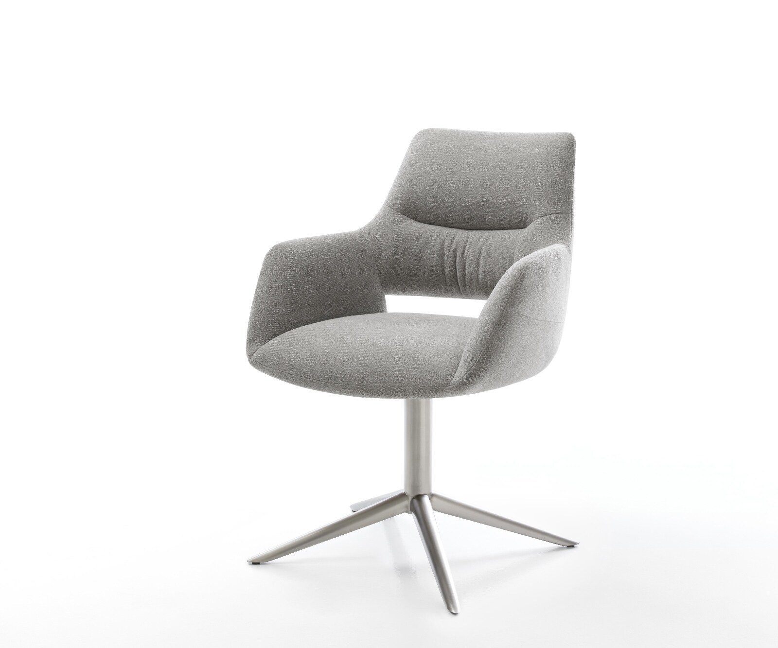 Chaise-pivotante Yago-Flex avec accoudoirs tissu structuré doux gris pied de chaise 4 branches acier inoxydable pivotement sur 360° fonction bascule resorts ensachés 1