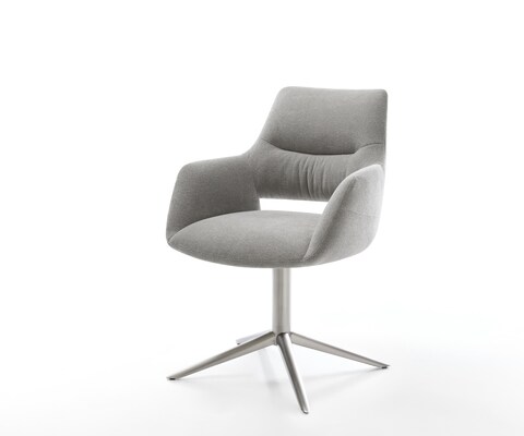 Chaise-pivotante Yago-Flex avec accoudoirs tissu structuré doux gris pied de chaise 4 branches acier inoxydable pivotement sur 360° fonction bascule resorts ensachés