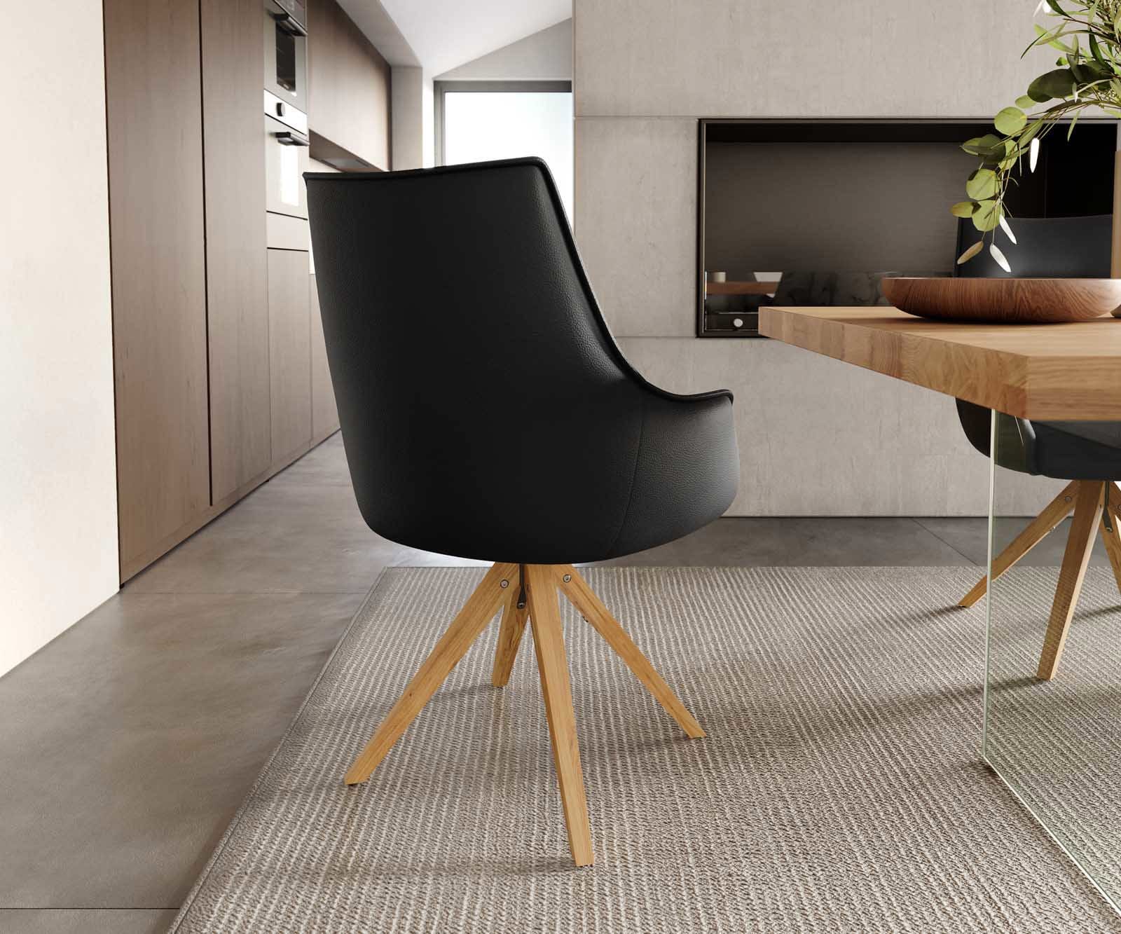 Drehstuhl Alja-Flex mit Armlehnen Echt-Leder Schwarz Holzgestell kantig Natur 180° drehbar Taschenfederkern 3 Drehstuhl Alja-Flex mit Armlehnen Echt-Leder Schwarz Holzgestell kantig Natur 180° drehbar Taschenfederkern 3