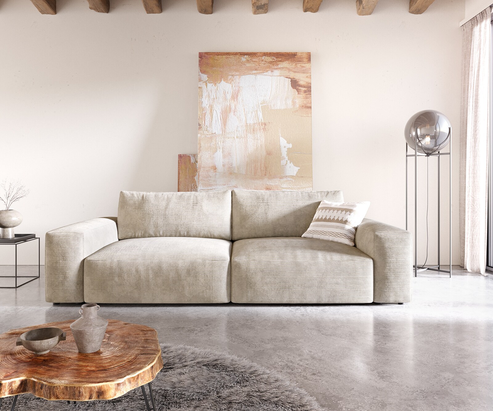 Grand-canapé Lanzo XL 270x130 cm Velours côtelé Beige 1