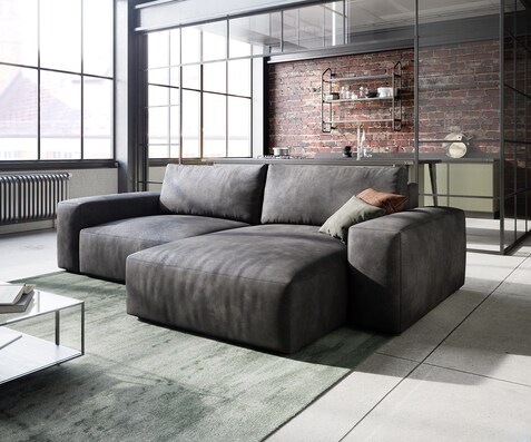 Ecksofa Lanzo 230x155 cm Lederimitat Vintage Anthrazit Recamiere variabel