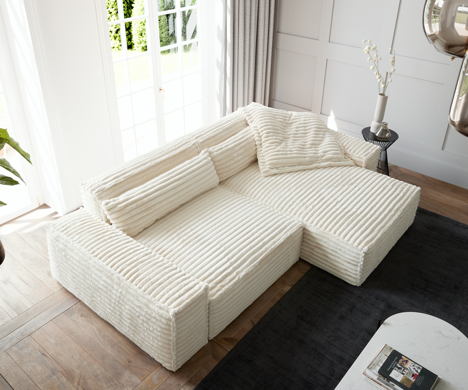 Ecksofa Sirpio XL 270x170 cm Plüschcord Beige Recamiere variabel 3 Ecksofa Sirpio XL 270x170 cm Plüschcord Beige Recamiere variabel 3