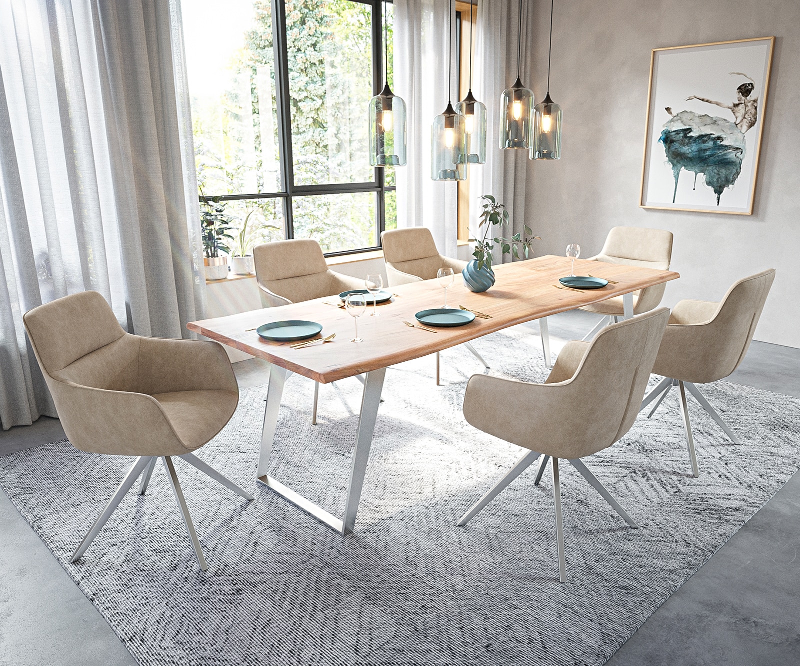 Chaise-de-salle-à-manger Pejo-Flex microvelours beige vintage pied croisé angulaire acier inoxydable brossé ressorts ensachés 3 Chaise-de-salle-à-manger Pejo-Flex microvelours beige vintage pied croisé angulaire acier inoxydable brossé ressorts ensachés 3