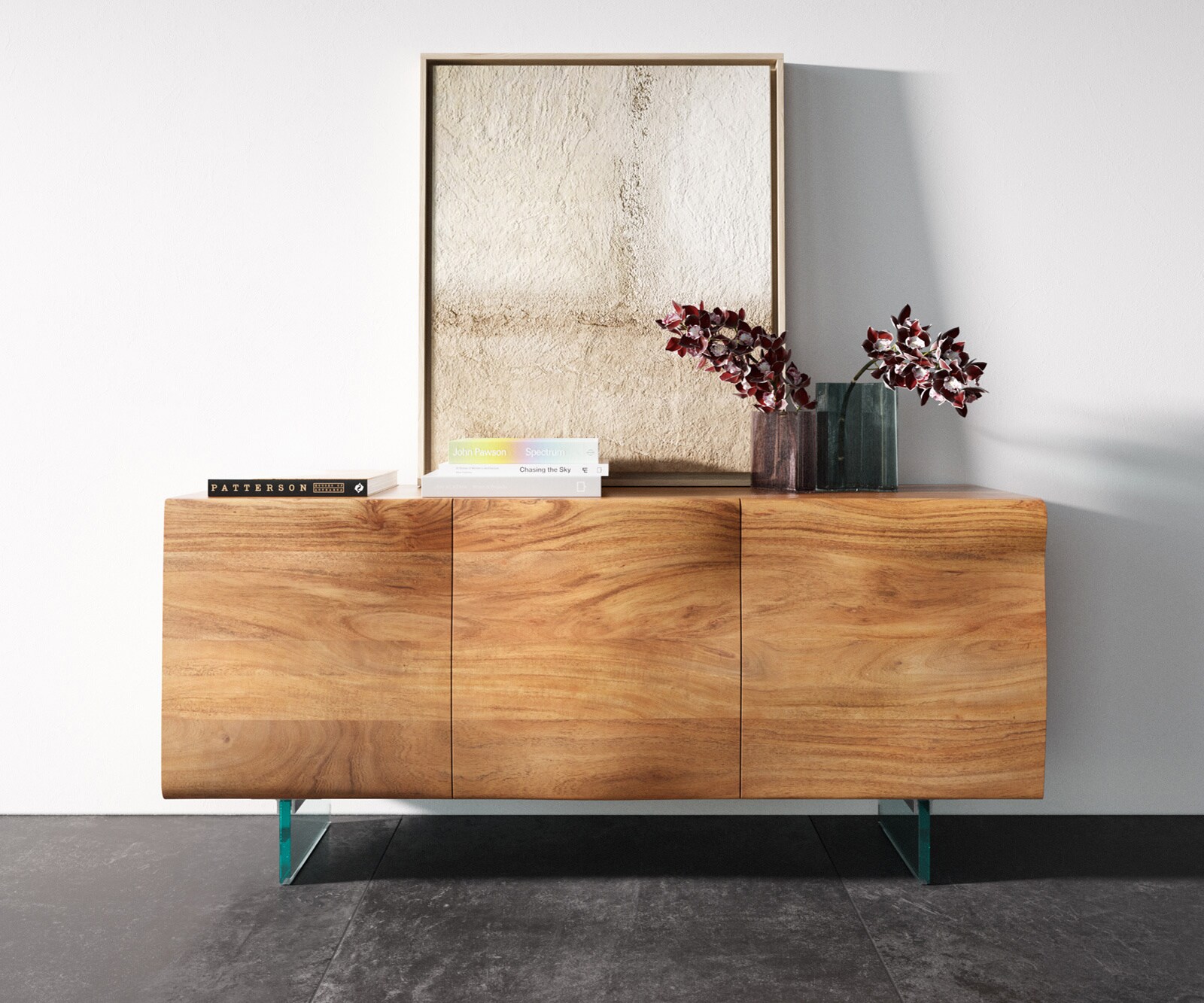 Sideboard New Live-Edge 145 cm Akazie Natur 3 Türen Glasfuß 3 Sideboard New Live-Edge 145 cm Akazie Natur 3 Türen Glasfuß 3