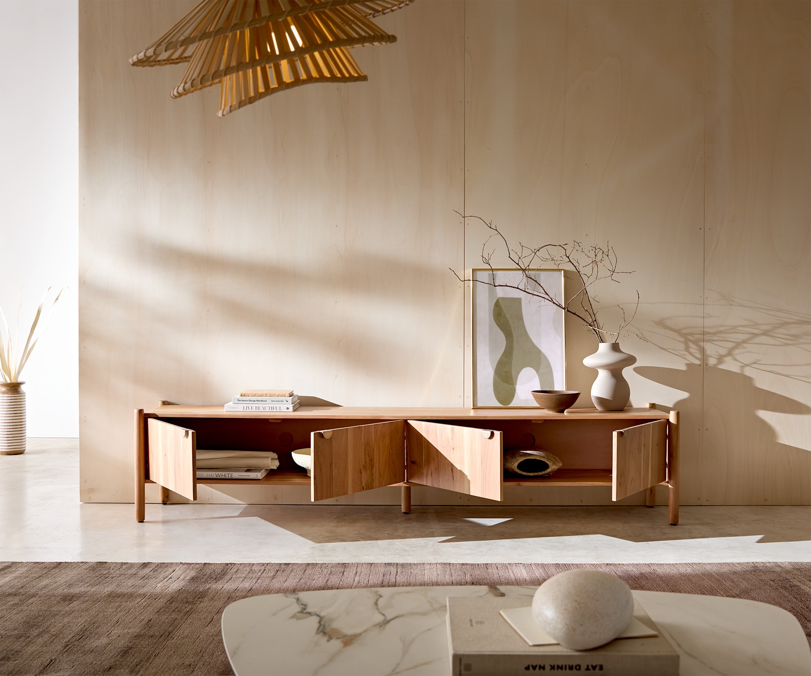 Lowboard Caius 220 cm Akazie Aura 4 Türen 4