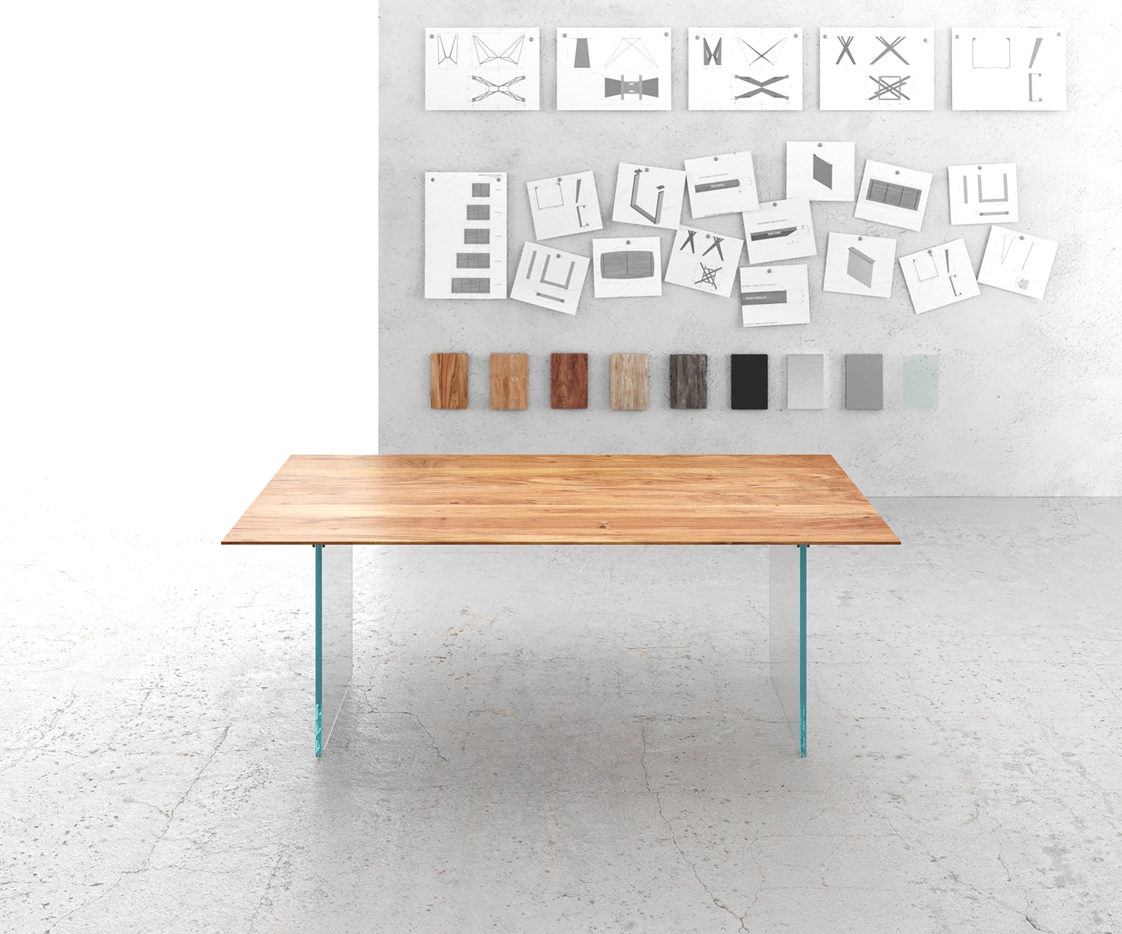 Esstisch Edge 200x100 cm Akazie Natur Gestell Glas Schweizer Kante 1 Esstisch Edge 200x100 cm Akazie Natur Gestell Glas Schweizer Kante 1