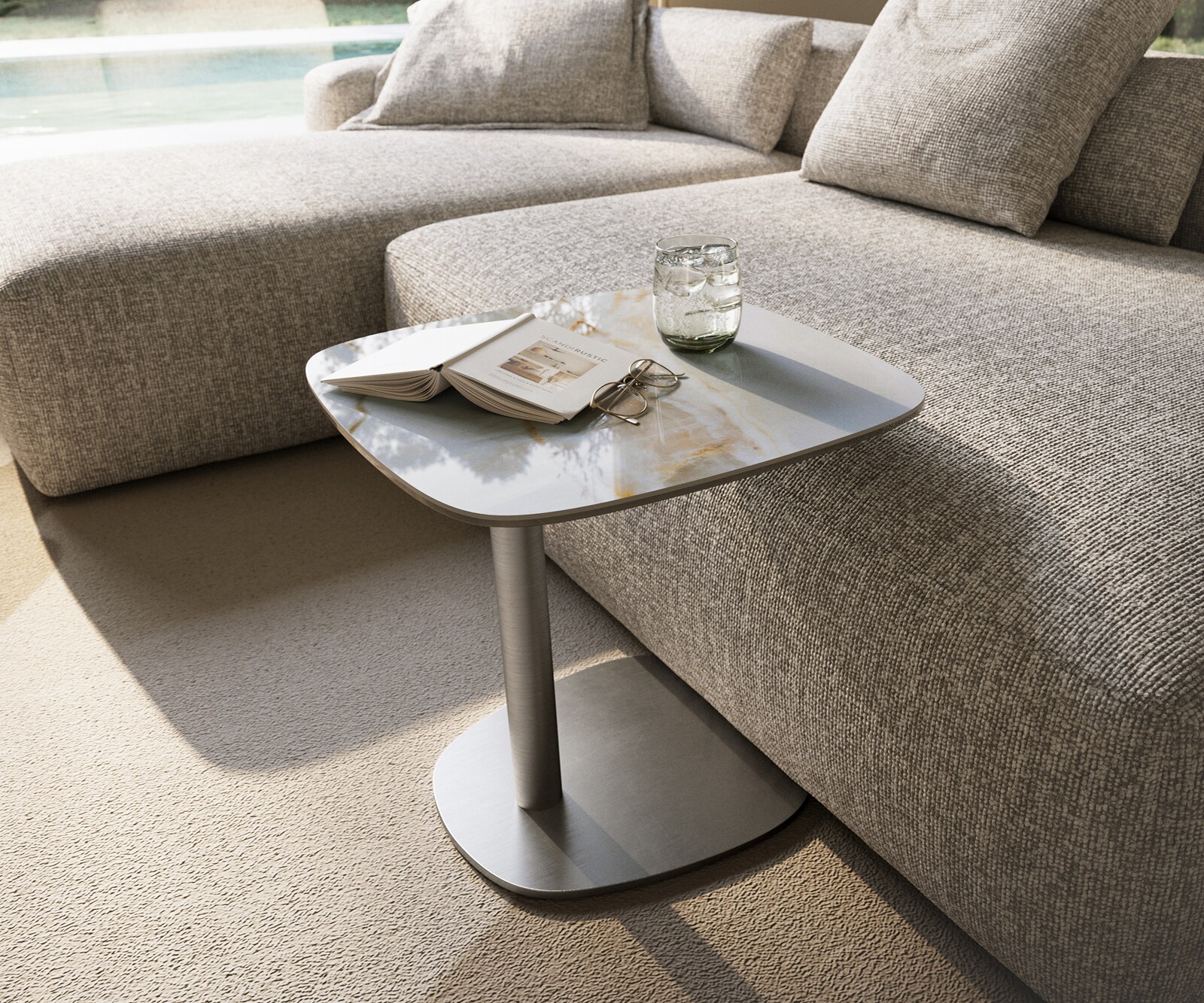 Beistelltisch Edge Boot 50x50 cm Keramik Onyx Pearl Eleny Edelstahl gebürstet 1