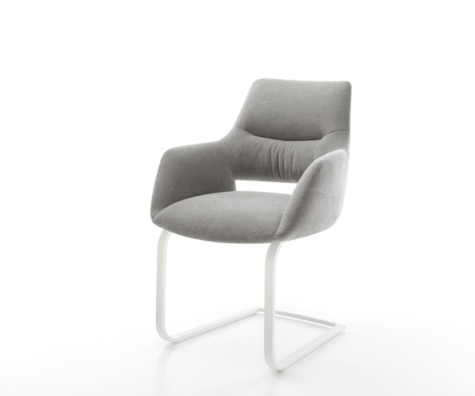 Cantilever Yago-Flex avec accoudoirs tissu structuré doux gris pied cantilever plat blanc resorts ensachés