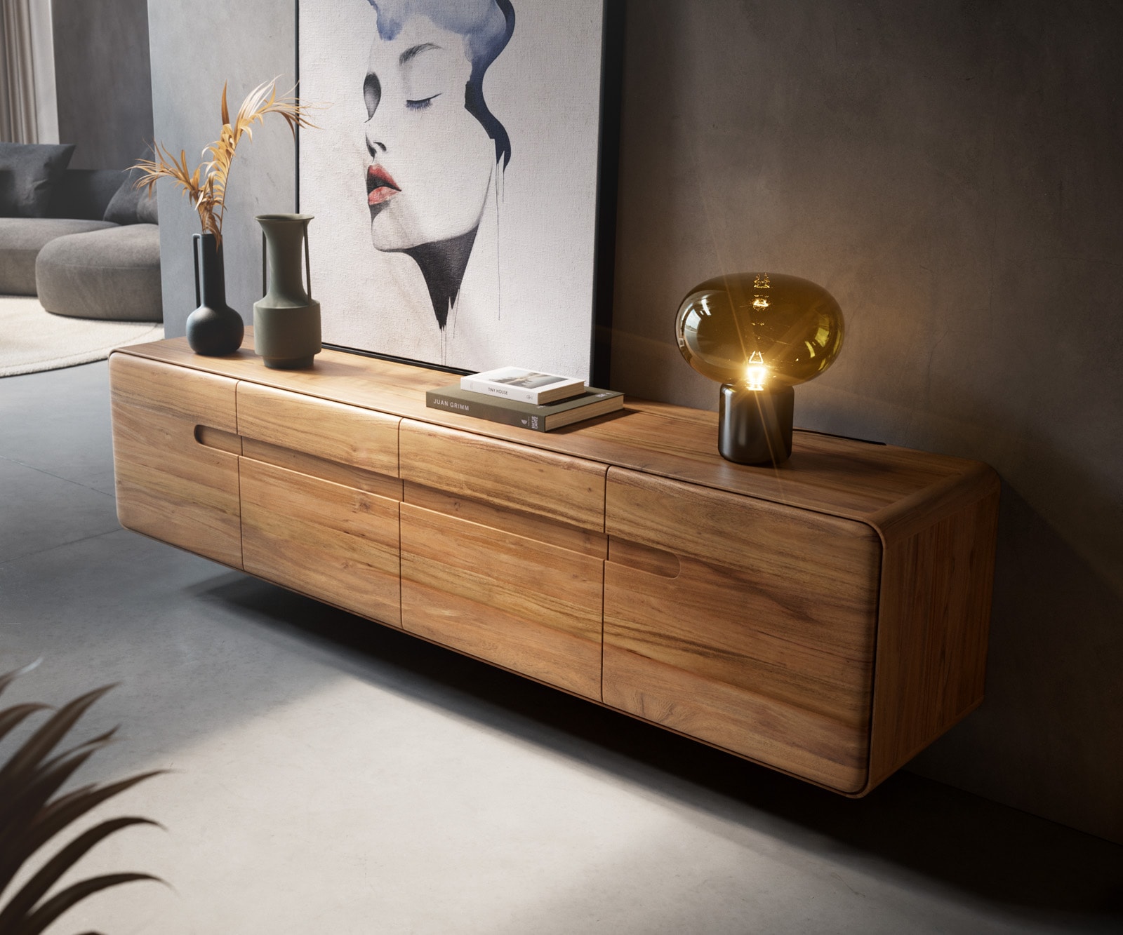 Lowboard Anaya 200 cm Akazie Natur 4 Türen Schwebend 3 Lowboard Anaya 200 cm Akazie Natur 4 Türen Schwebend 3