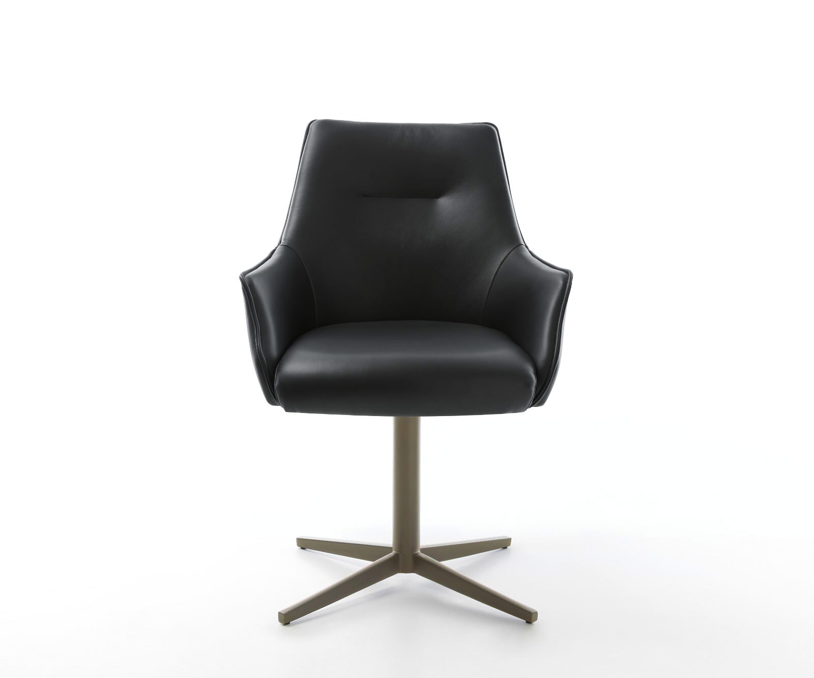 Chaise-pivotante Alja-Flex avec accoudoirs cuir de vache noir pied de chaise 4 branches aspect titane pivotement sur 360° ressorts ensachés 1