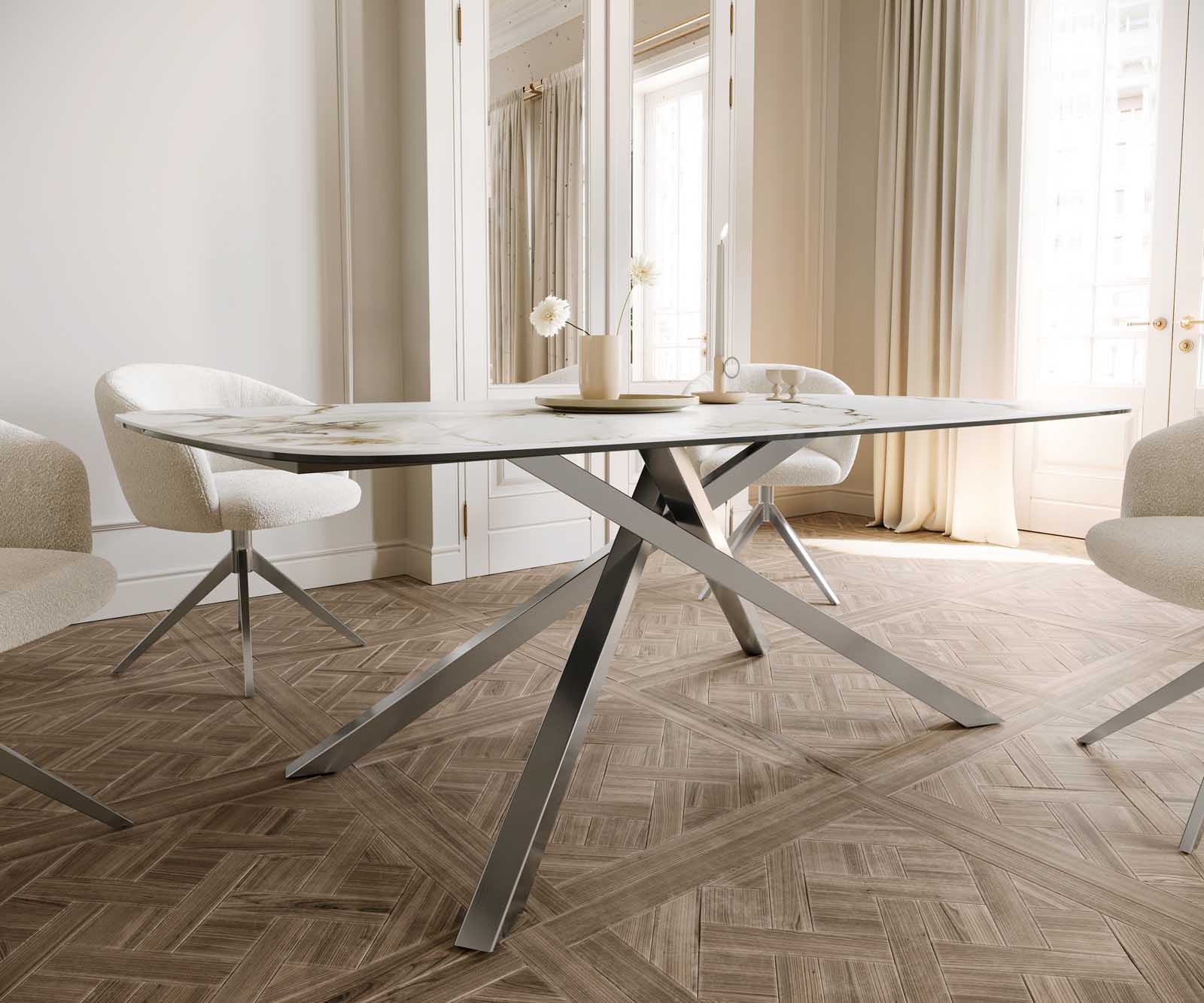 Esstisch Edge Boot 200x100 Keramik Calacatta Luxe Weiß-Gold-Grau Kreuzgestell Rechteck Edelstahl 5 Esstisch Edge Boot 200x100 Keramik Calacatta Luxe Weiß-Gold-Grau Kreuzgestell Rechteck Edelstahl 5