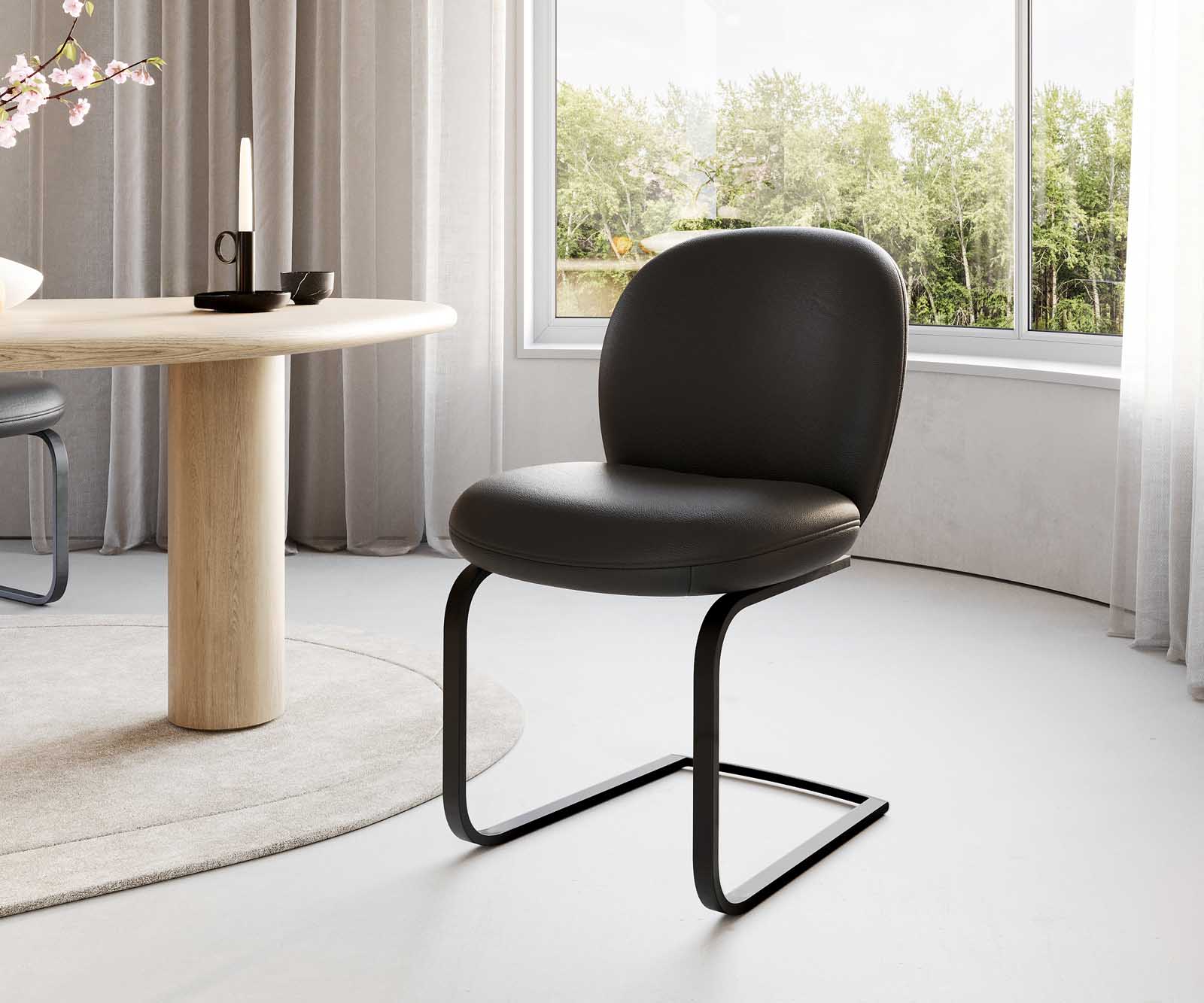 Freischwinger Nube-Flex Echt-Leder Schwarz Freischwinger flach Schwarz Taschenfederkern