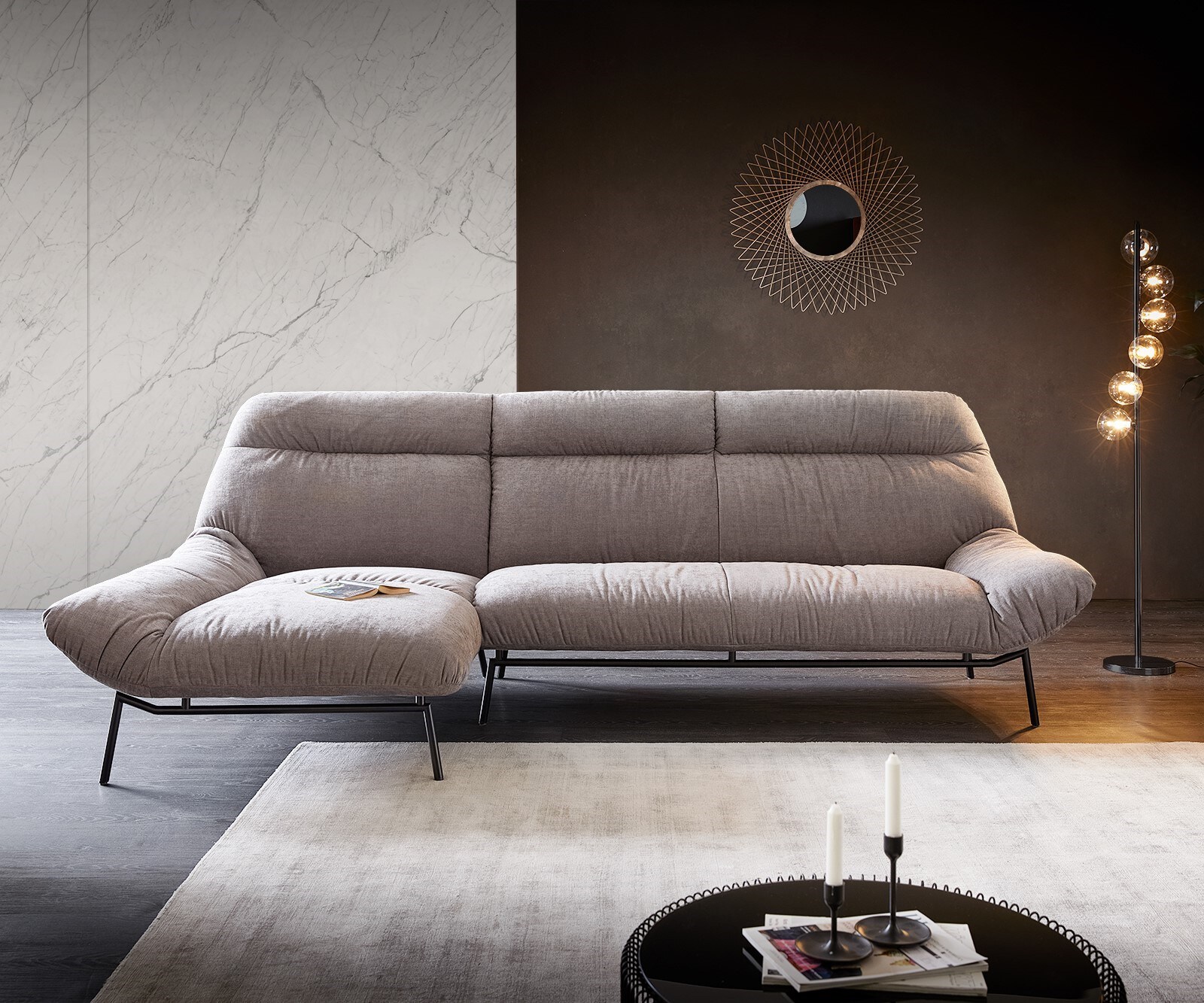 Ecksofa Shape High 305x160 Steingrau Longchair links by ES brand 1