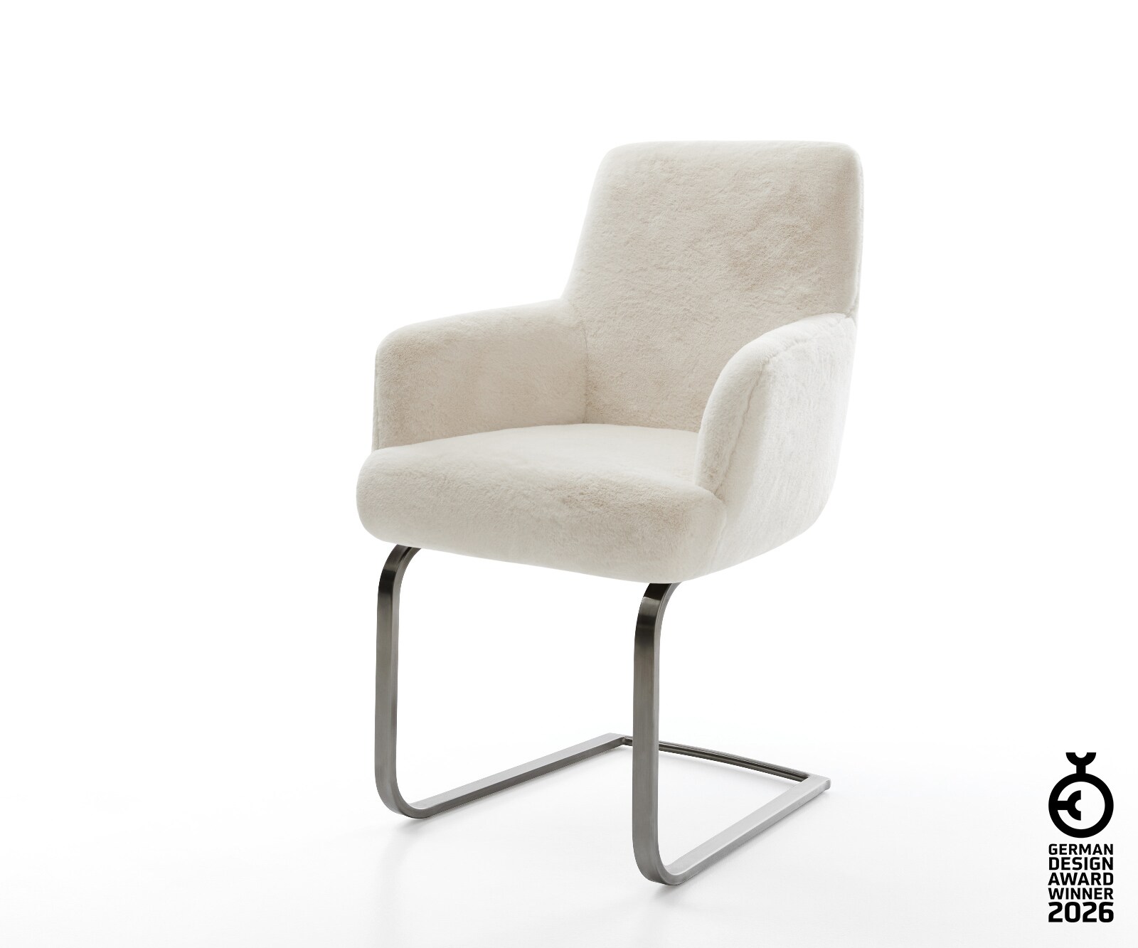 Freischwinger Heira-Flex mit Armlehnen Plüsch Creme-Weiß Freischwinger flach Graphit Taschenfederkern