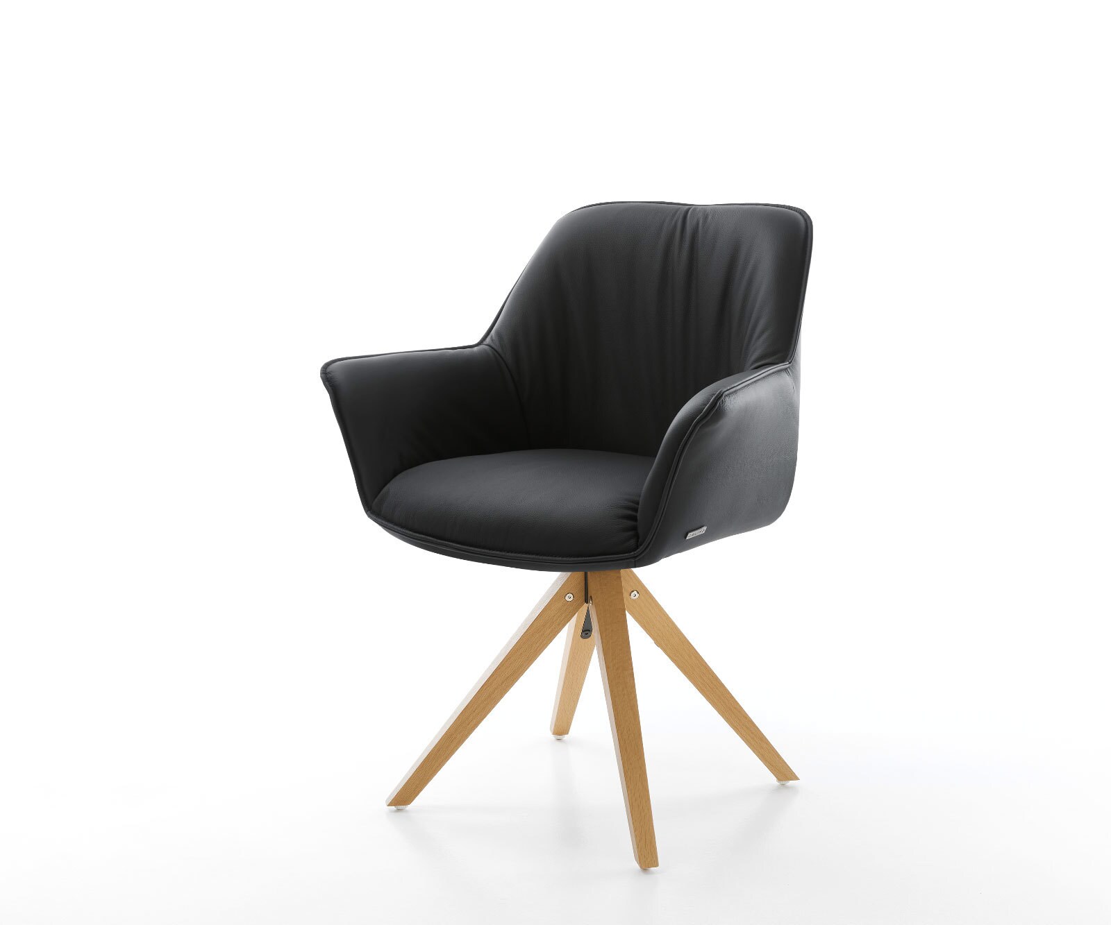 Chaise-pivotante Keila-Flex avec accoudoirs cuir véritable noir cadre en bois angulaire pivote sur 180°