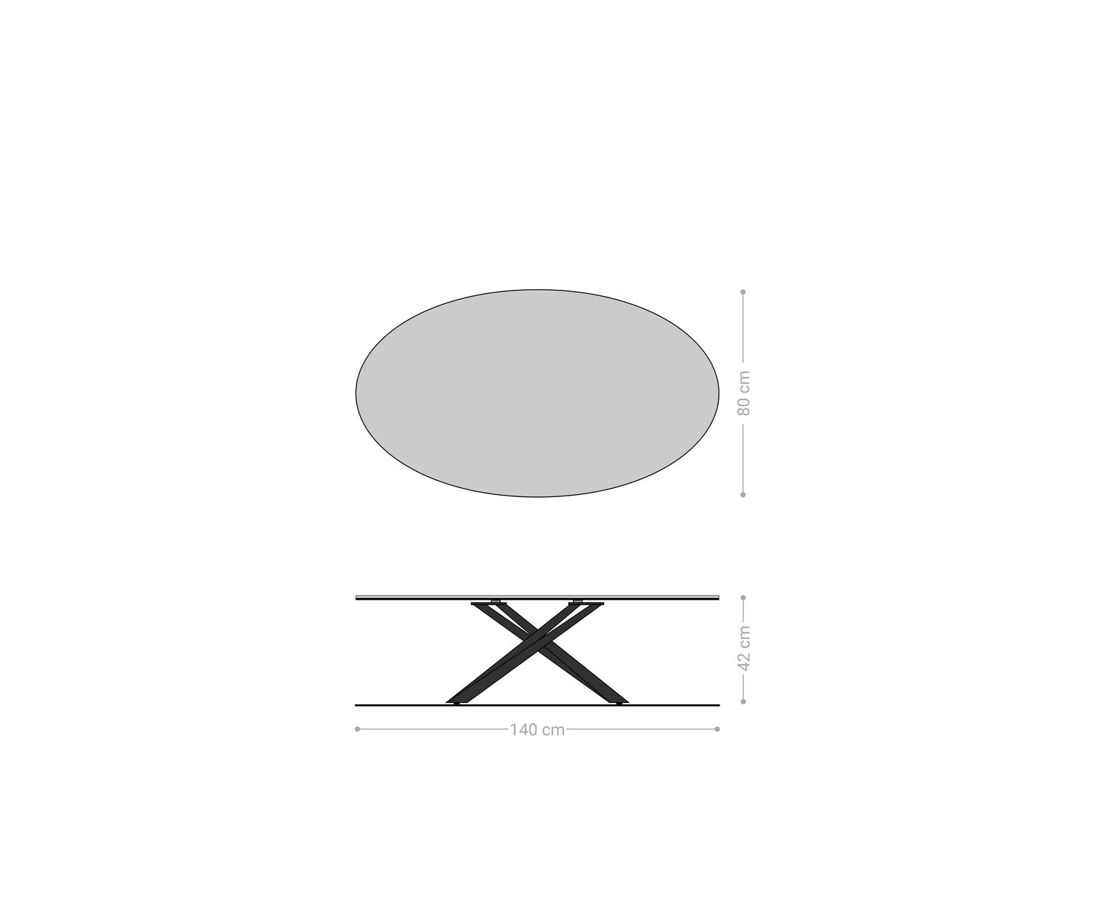 Table basse Edge ovale 140x80 cm céramique béton gris Sarity métal noir 5