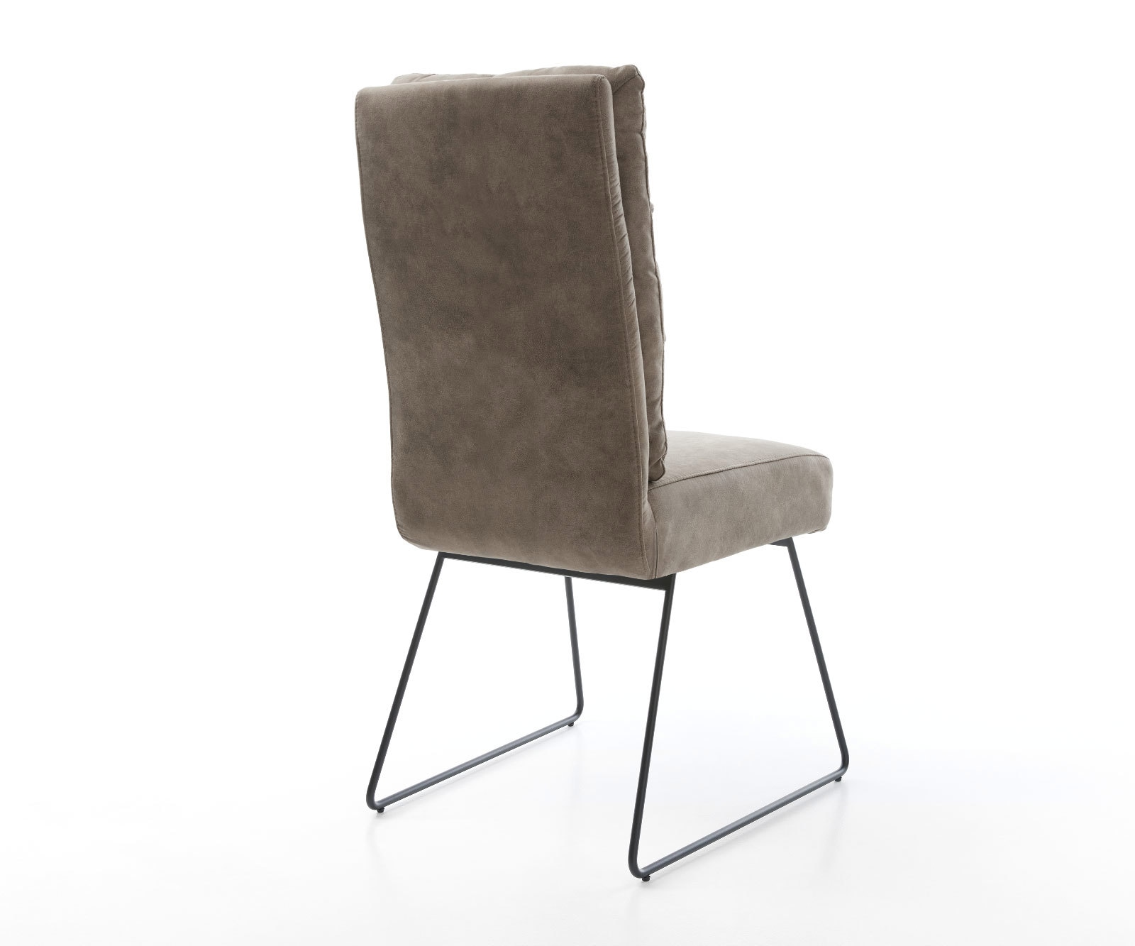 Chaise-de-salle-à-manger Pela-Flex microvelours taupe vintage pied trapèze noir ressorts ensachés 4 Chaise-de-salle-à-manger Pela-Flex microvelours taupe vintage pied trapèze noir ressorts ensachés 4