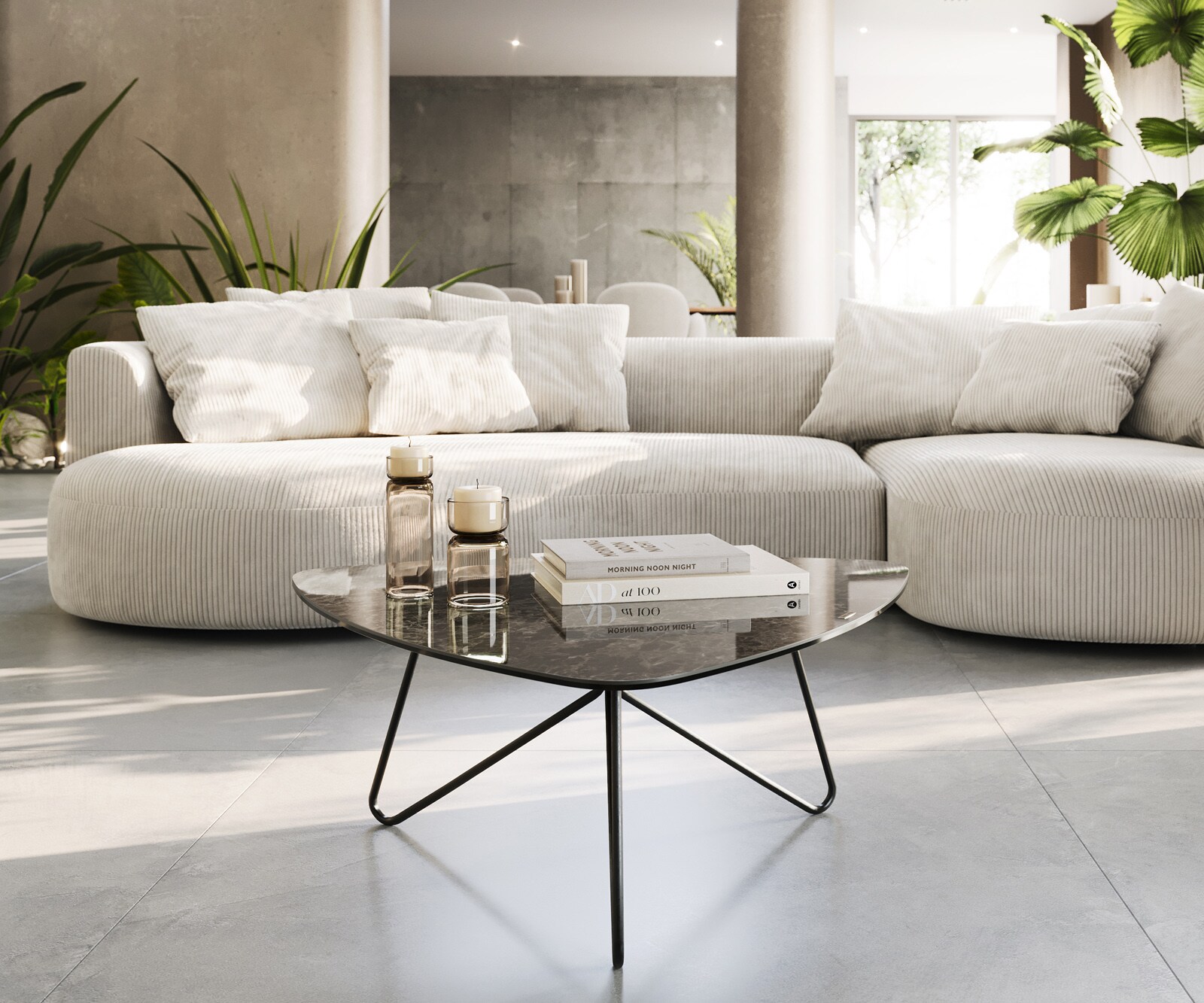 Table-basse Ekrem 88x85 cm Céramique Emperador Extra Lucidato Marron foncé Hairpin Métal Noir 1