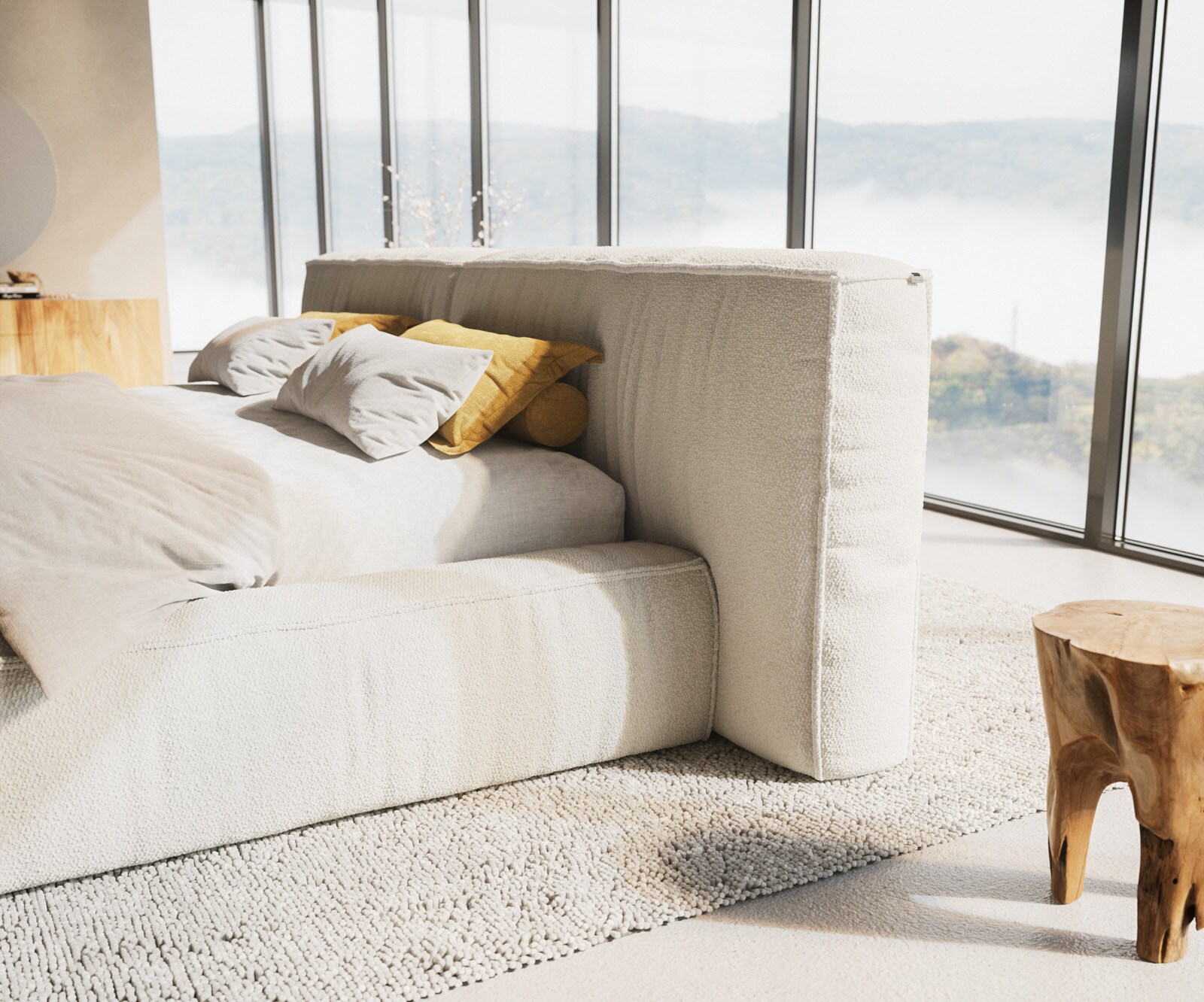 Polsterbettgestell Coperti 180x200 cm Bouclé Creme-Weiß 4