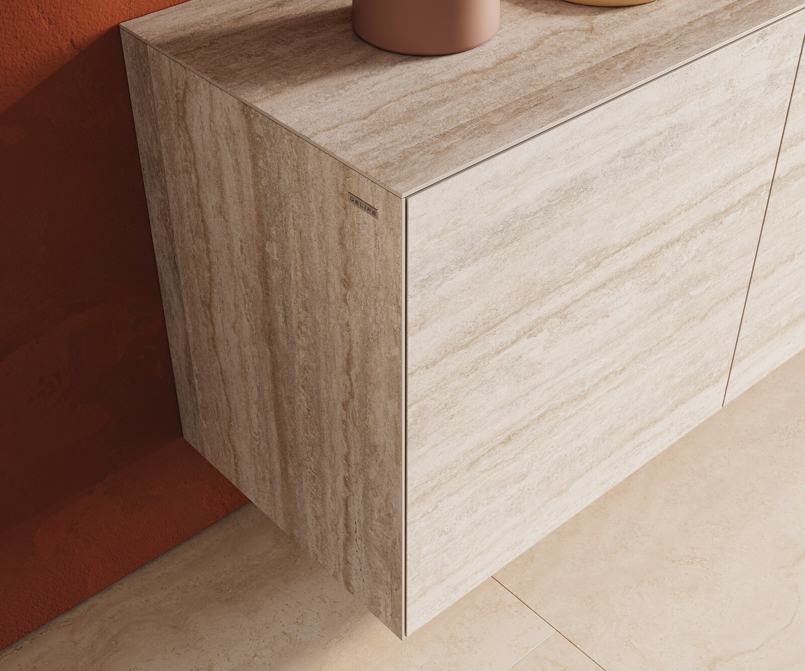 Sideboard Cuor 180 cm Keramik Laminam® Travertino Bianco Creme-Weiß 2 Türen 3 Schubfächer Schwebend 5
