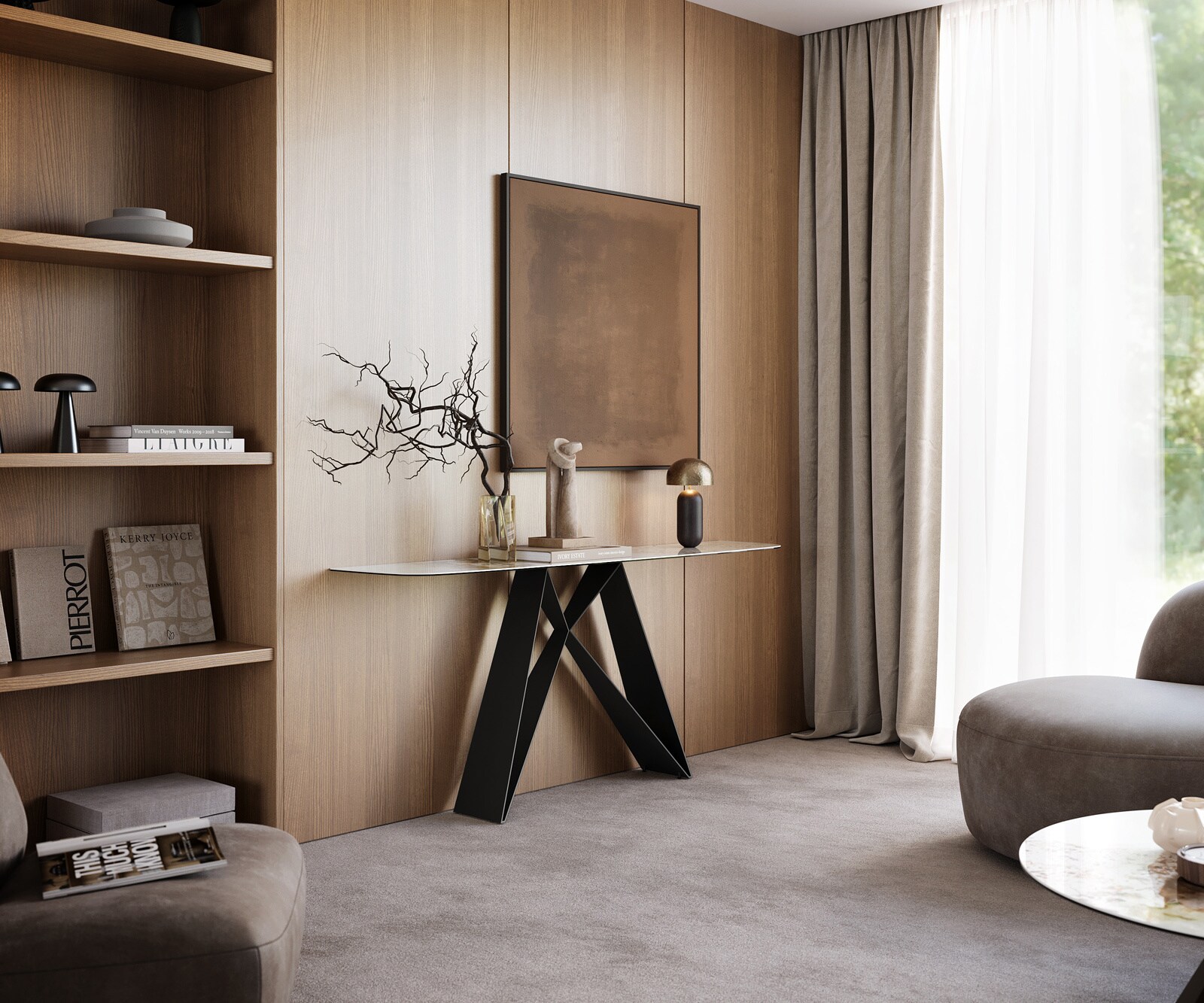 Console Edge forme bateau 180x40 cm Céramique Minas Melange Weiß-Beige Velio Métal Noir 7