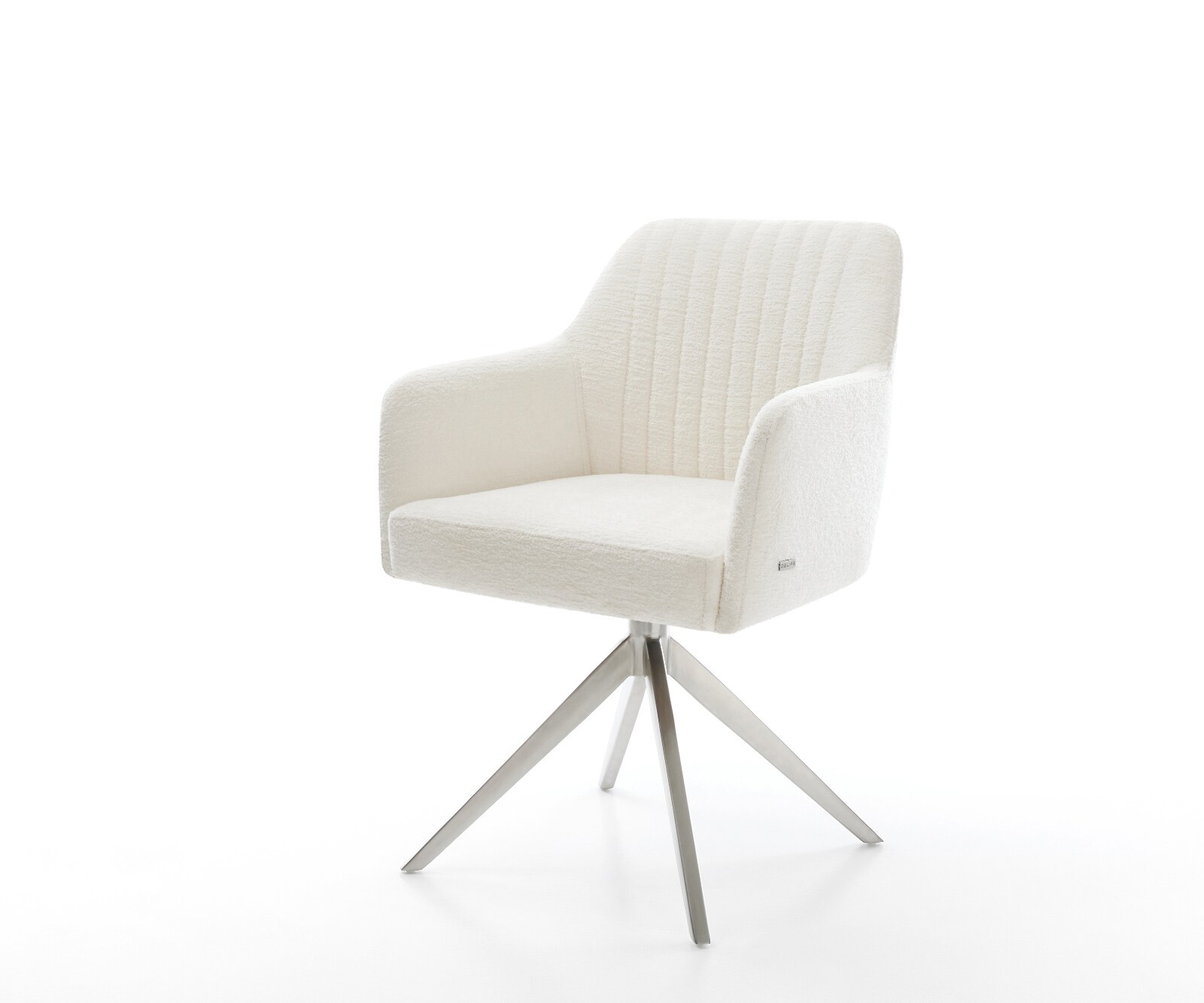 Drehstuhl Greg-Flex Bouclé Soft Beige Kreuzgestell breit Edelstahl 360° drehbar Wippfunktion Taschenfederkern 1