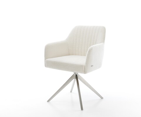 Drehstuhl Greg-Flex Bouclé Soft Beige Kreuzgestell breit Edelstahl 360° drehbar Wippfunktion Taschenfederkern