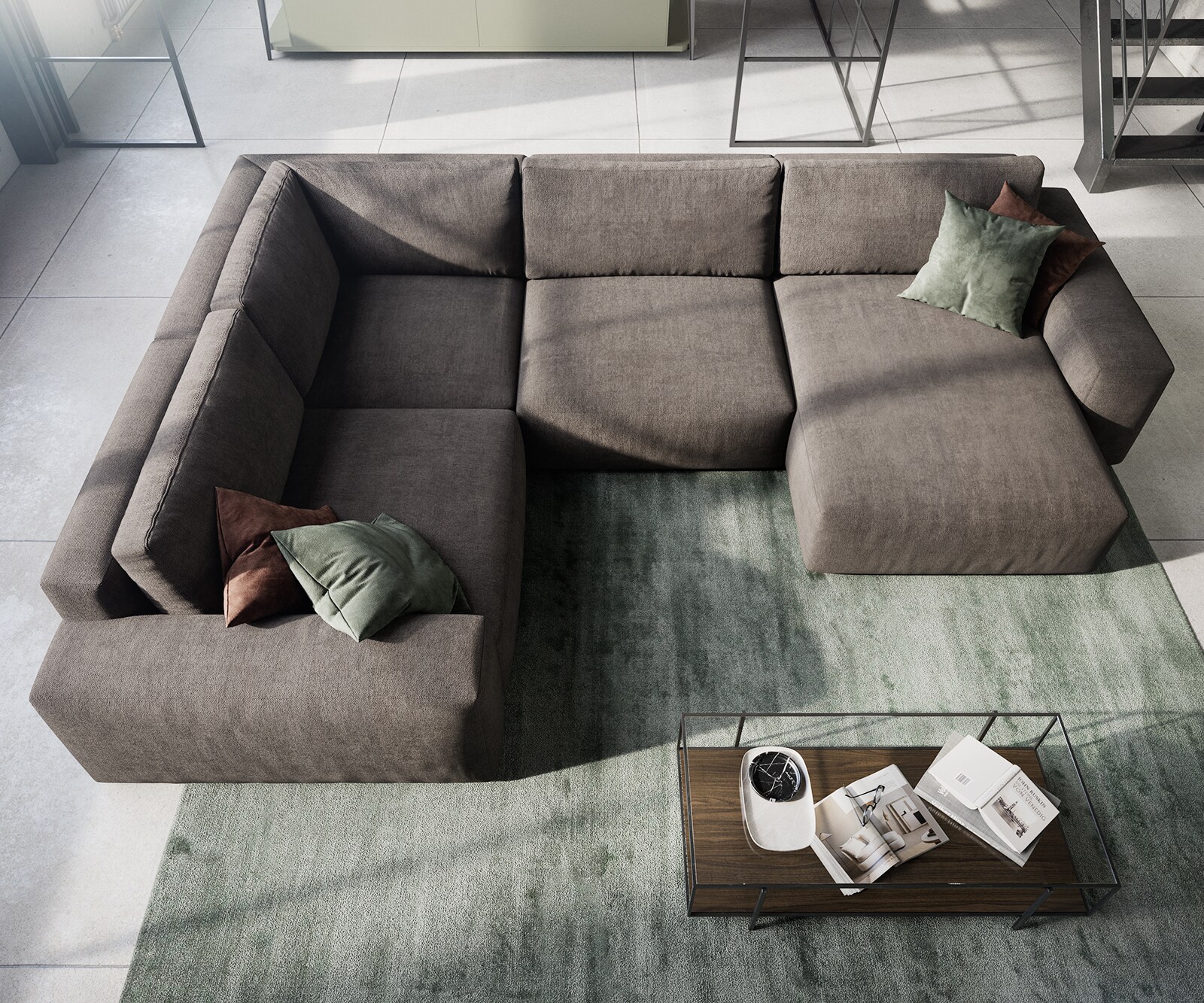Wohnlandschaft Lanzo XL 360x260 cm Mikrofaser Khakibraun Recamiere variabel 3