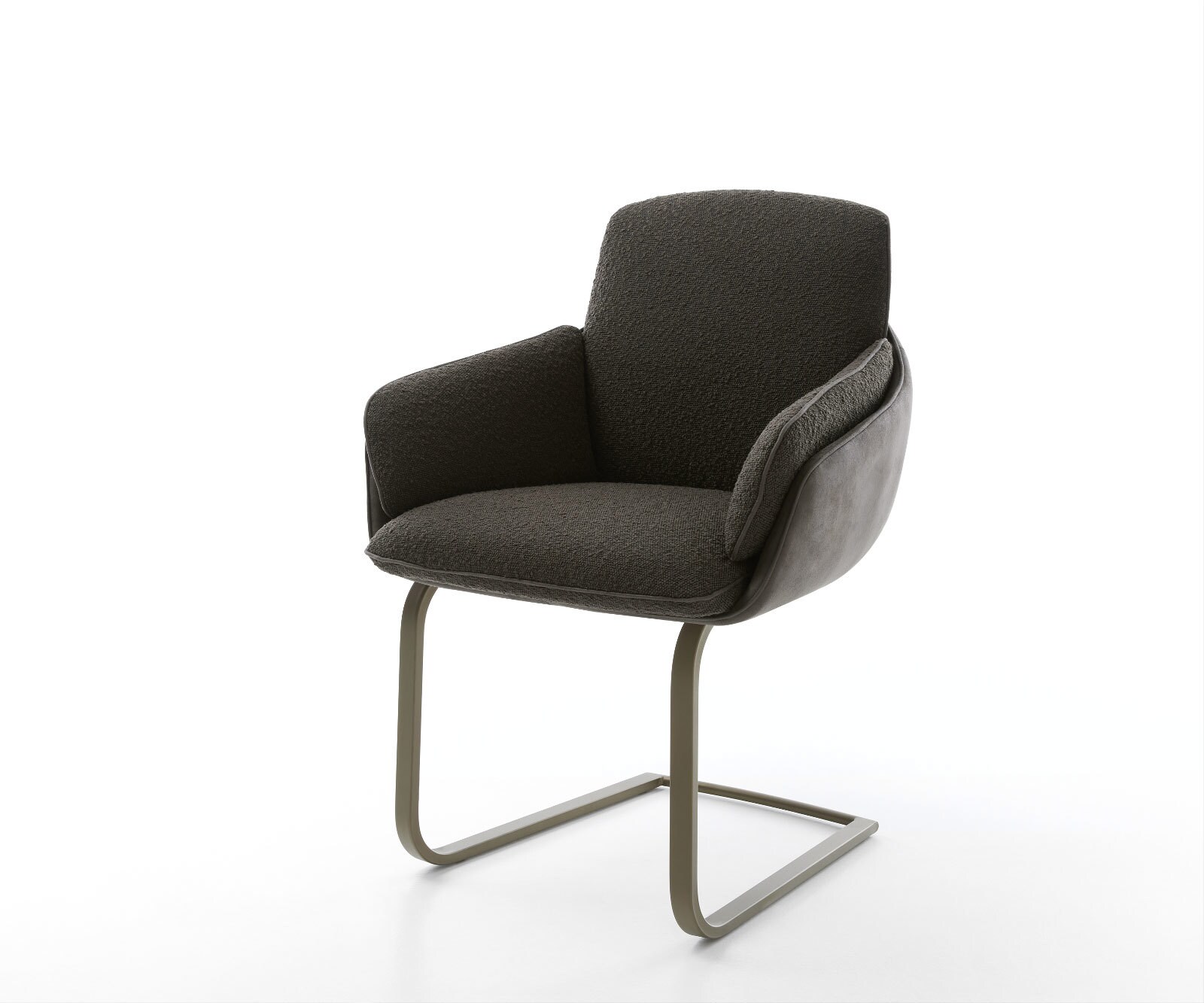 Chaise-de-salle-à-manger Luan-Flex avec accoudoirs tissu mixte couleur boue pied trapèze acier inoxydable