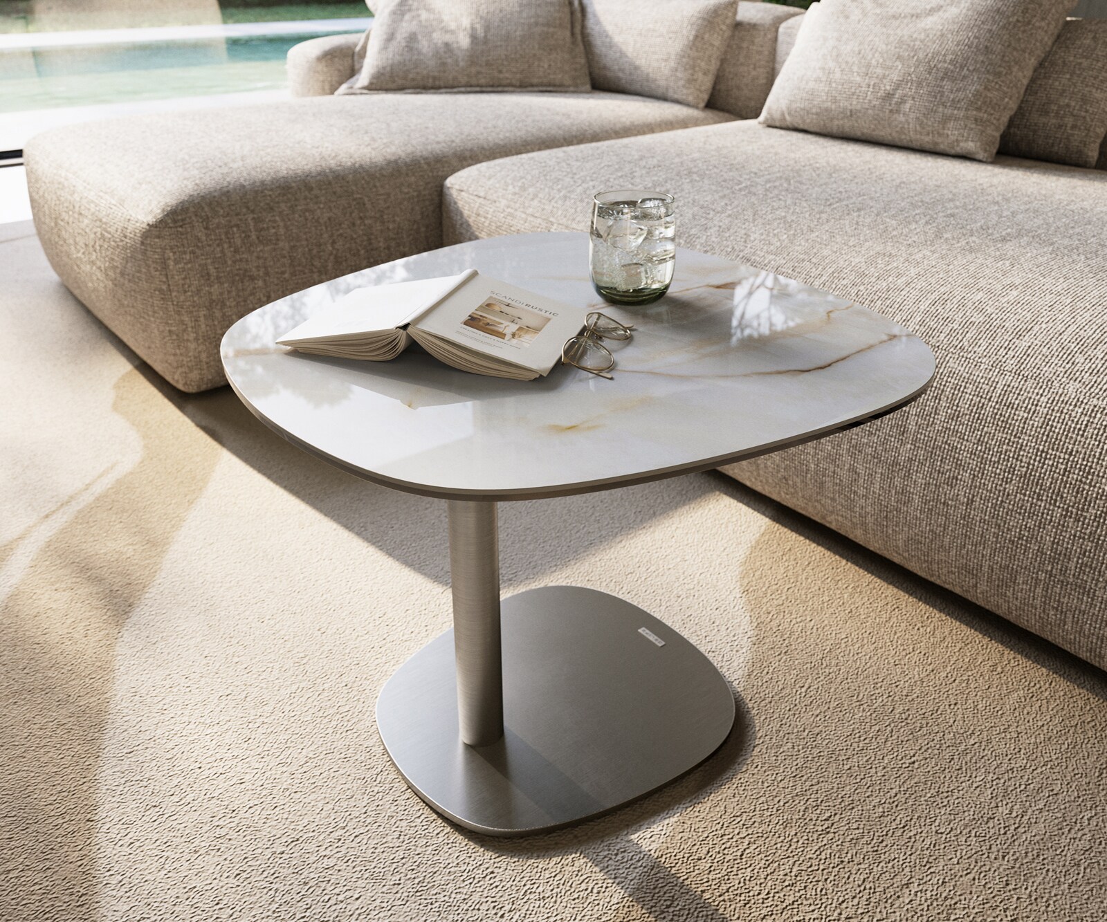 Beistelltisch Edge Boot 60x60 cm Keramik Onyx Pearl Eleny Edelstahl gebürstet 6