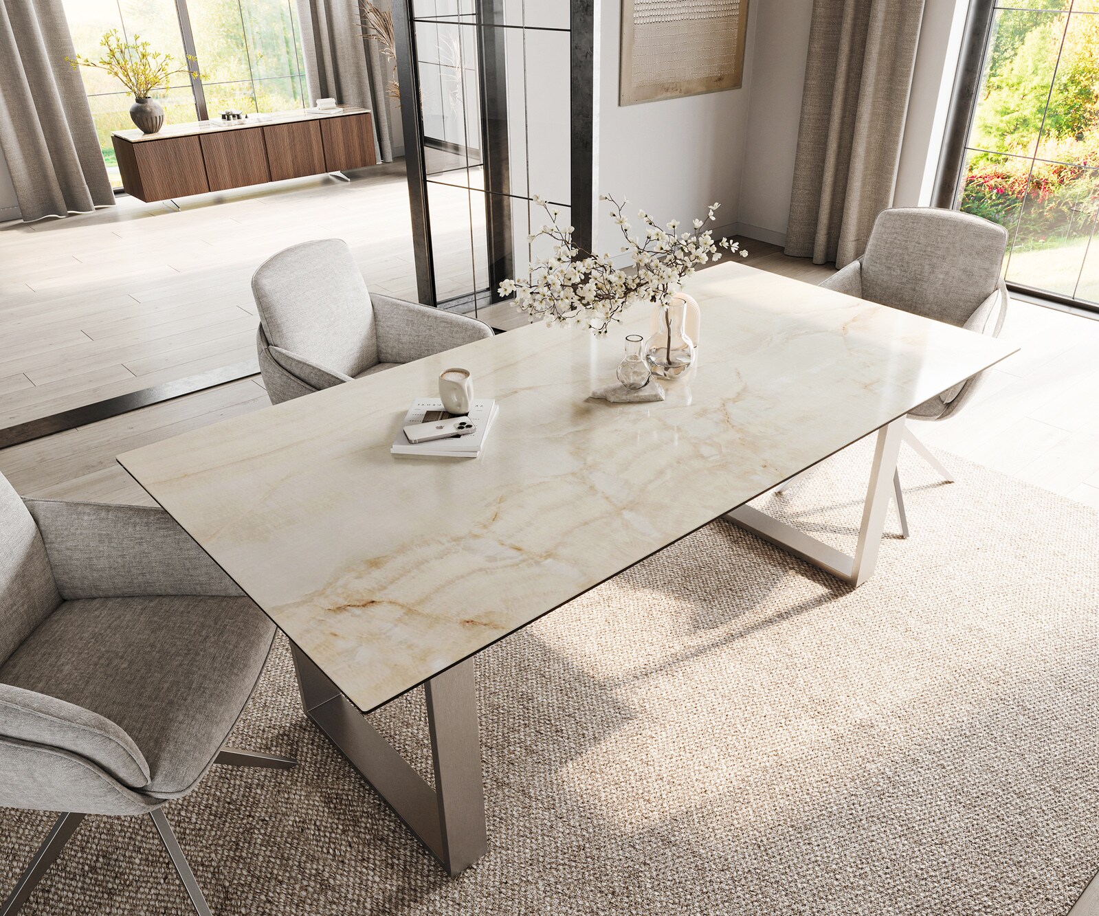 Table à manger Edge 200x100 Céramique Laminam® Onice Oro Acier inoxydable Étroit 3