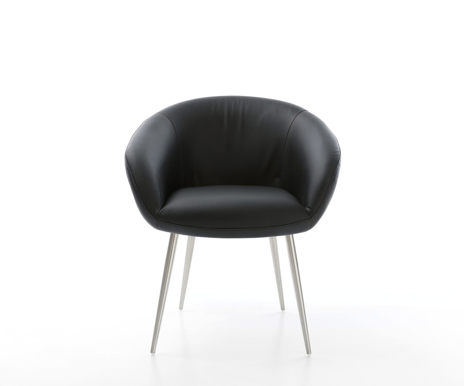 Esszimmerstuhl Vinka-Flex mit Armlehnen Echt-Leder Schwarz 4-Fuß konisch Edelstahl Taschenfederkern 2