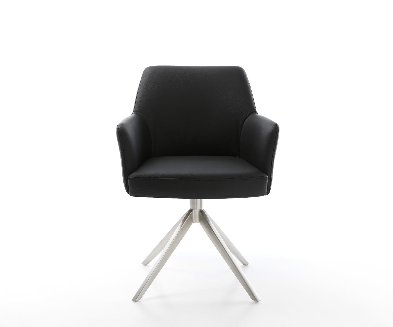 Chaise-pivotante Xana-Flex cuir de vache noir pied croisé large acier inoxydable brossé pivotement sur 360° fonction bascule ressorts ensachés 1