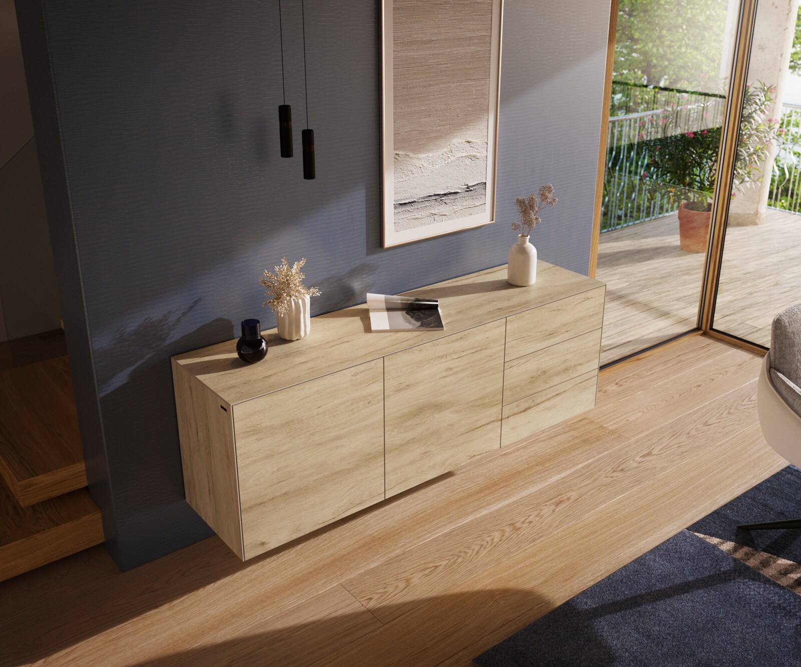 Sideboard Cuor 180 cm Keramik Laminam® Sabbia Eichefarbig 2 Türen 3 Schubfächer Schwebend 3