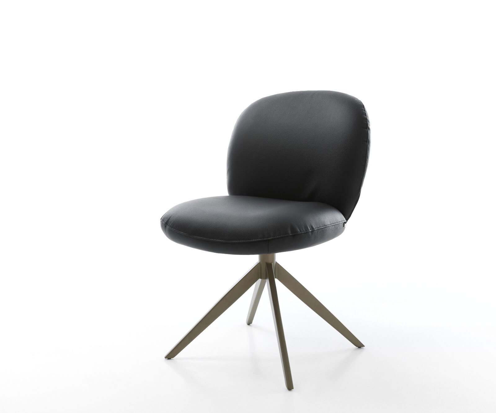 Drehstuhl Nube-Flex Echt-Leder Schwarz Kreuzgestell breit Effektfinish Titan 360° drehbar Wippfunktion Taschenfederkern